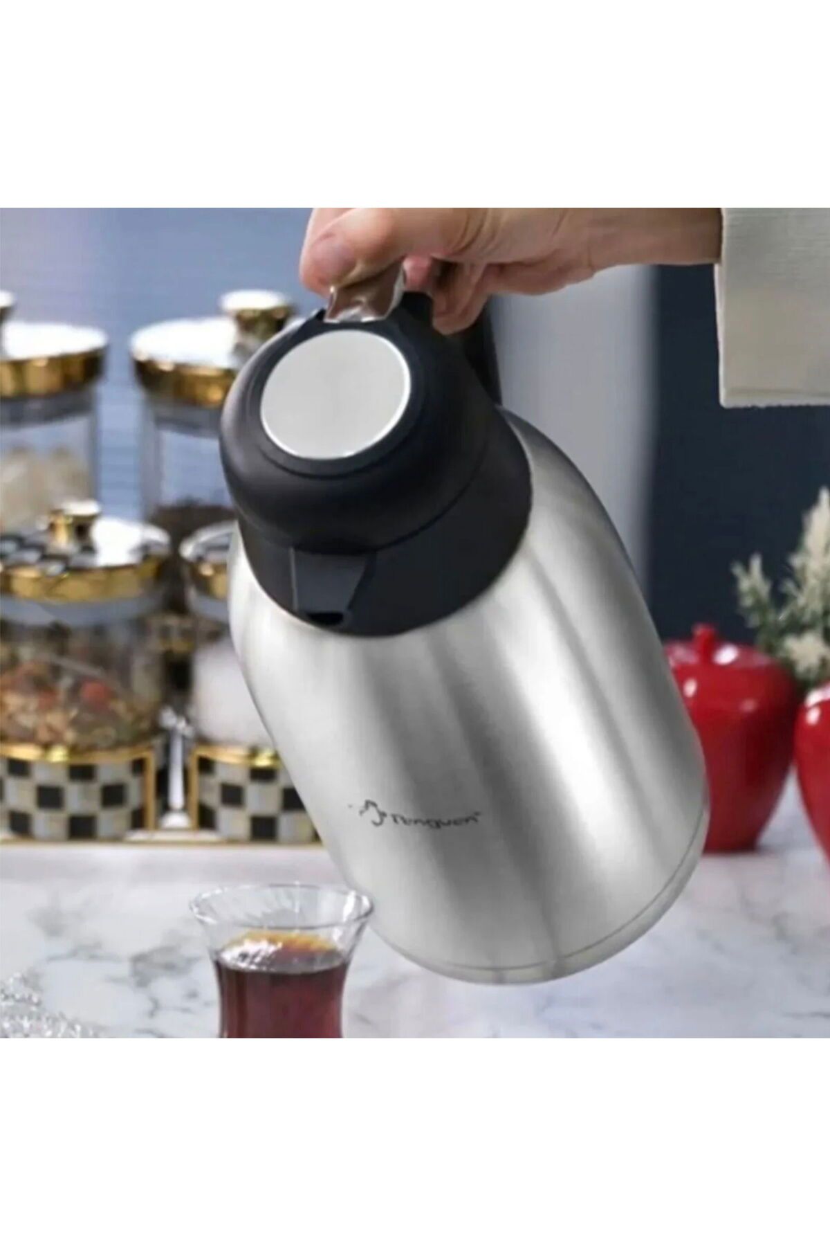 ASPARTAM Premium Çelik Çay Termosu - Inox / Siyah - 3 lt