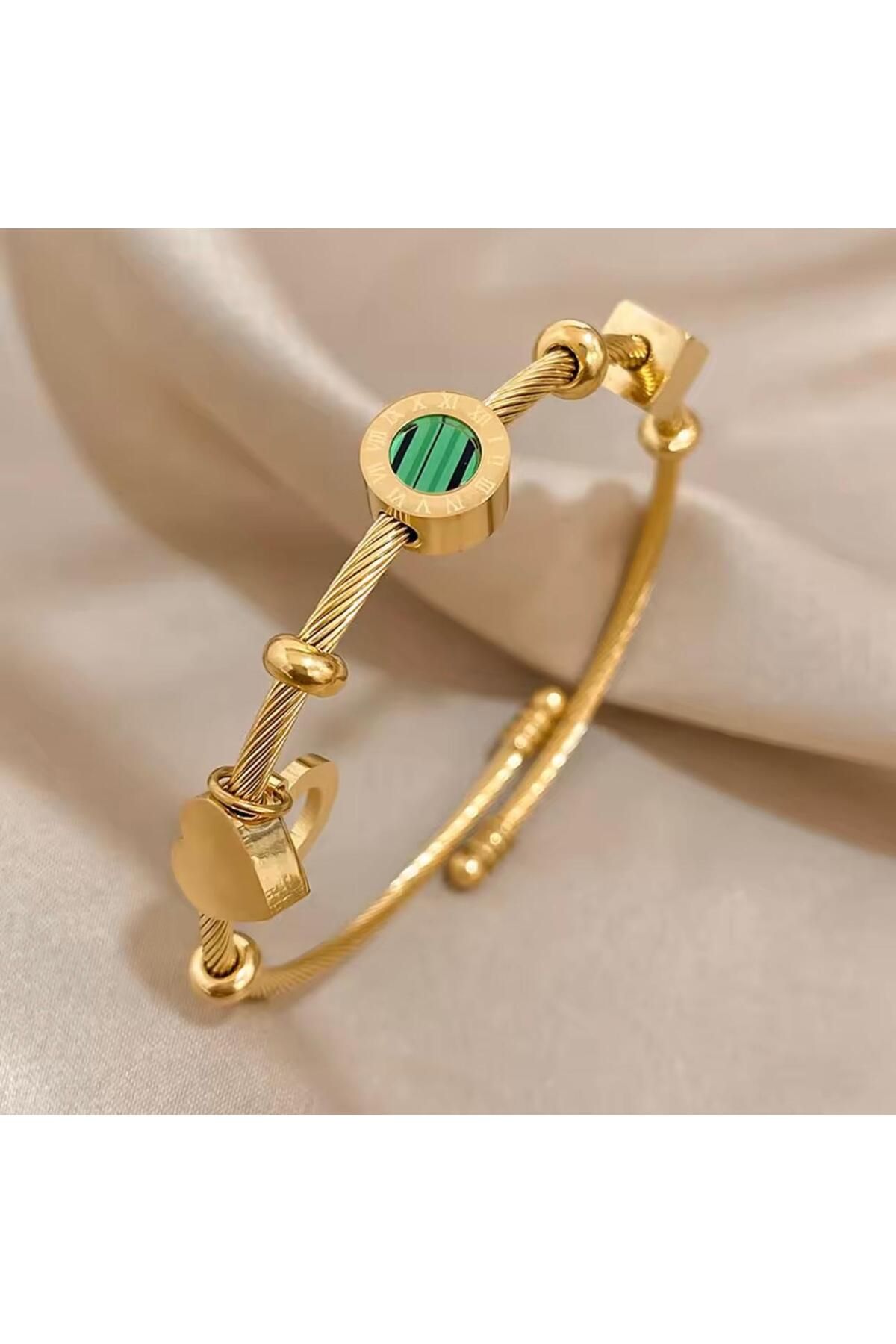 Holatec Gold Paslanmaz Çelik Makalit Roma Harfleri Charm Bilezik Altın Renk Su Geçirmez Takı