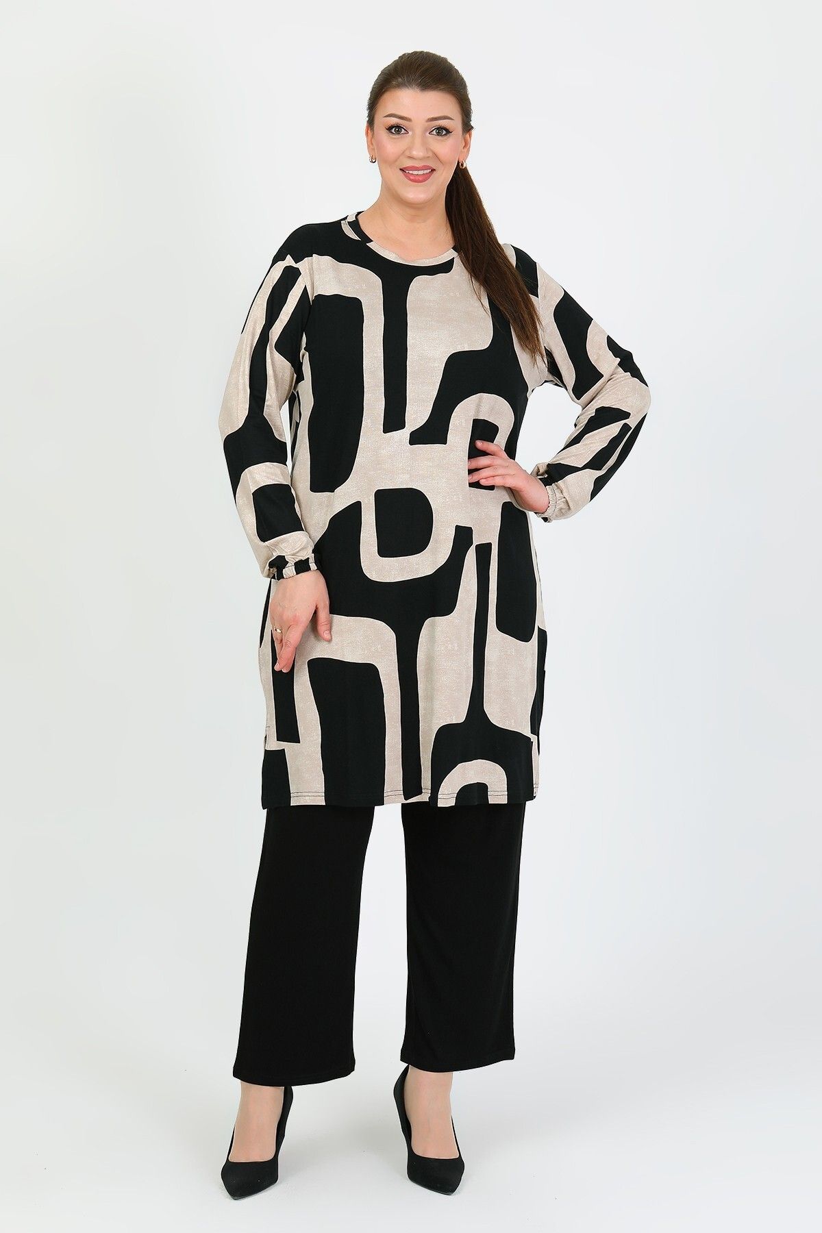 By Alba Collection KADIN VİZON TURLU LİKRALI BÜYÜK BEDEN İKİLİ TAKIM