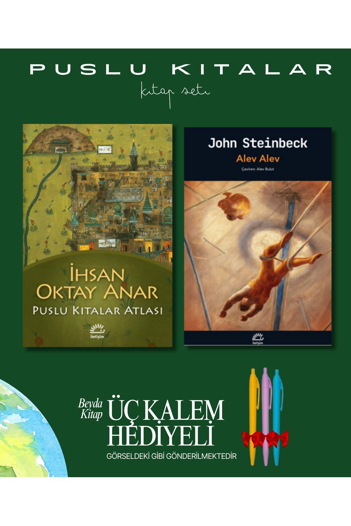İletişim Yayınları Puslu Kıtalar Atlası - Alev Alev - Kitap Seti - İhsan Oktay Anar - Kalem Hediyeli