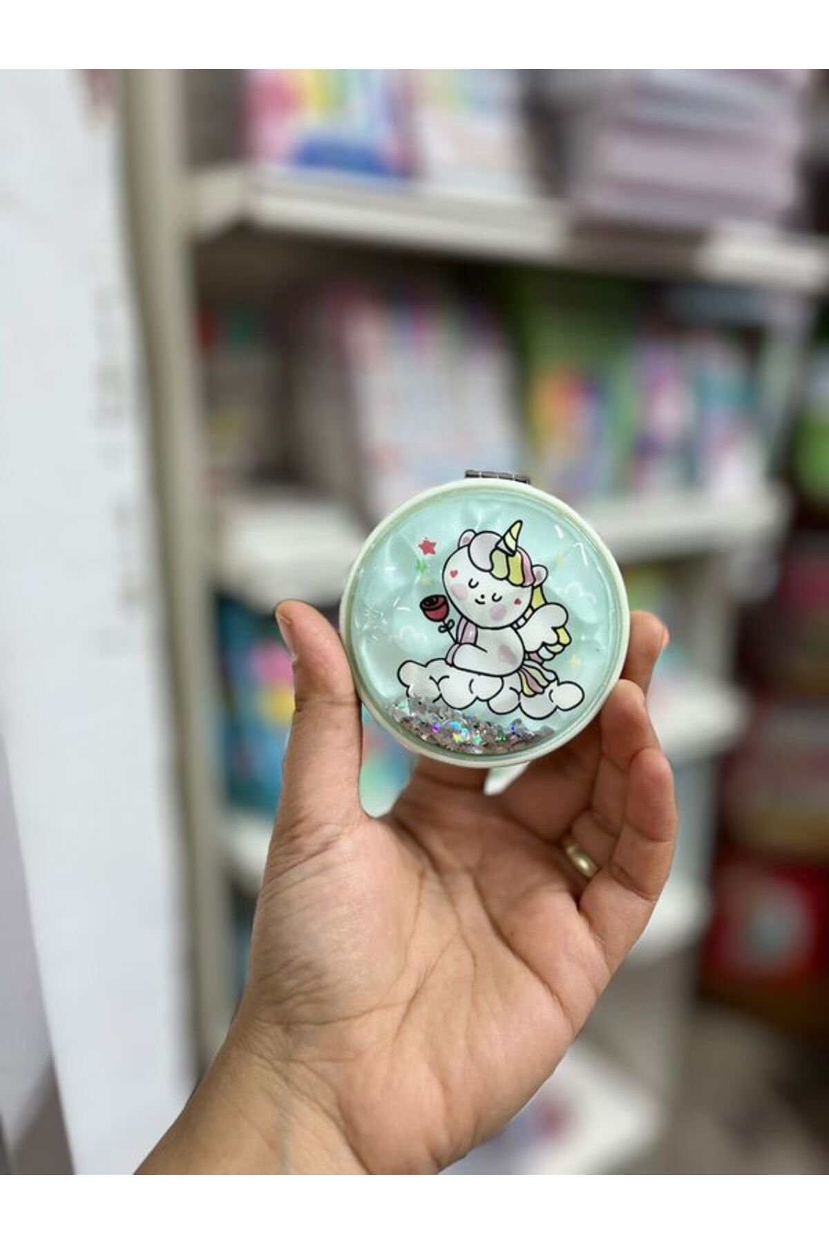 EyER Shoping Unicorn FigürlüTaşınabilir Makyaj Aynası Çanta Aynası Ve Cep Aynası Kapaklı