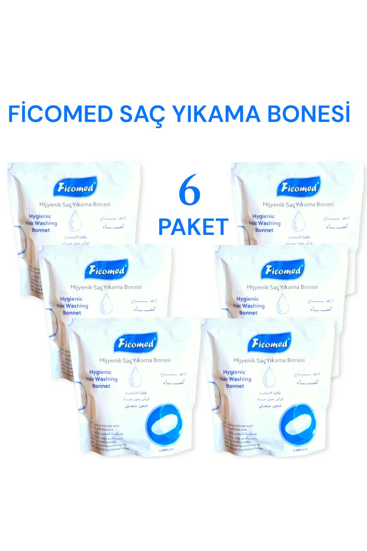 Ficomed Saç Yıkama Bonesi ( 6 PAKET ) Hasta Banyo / Hasta Temizlik / Hasta Bakım