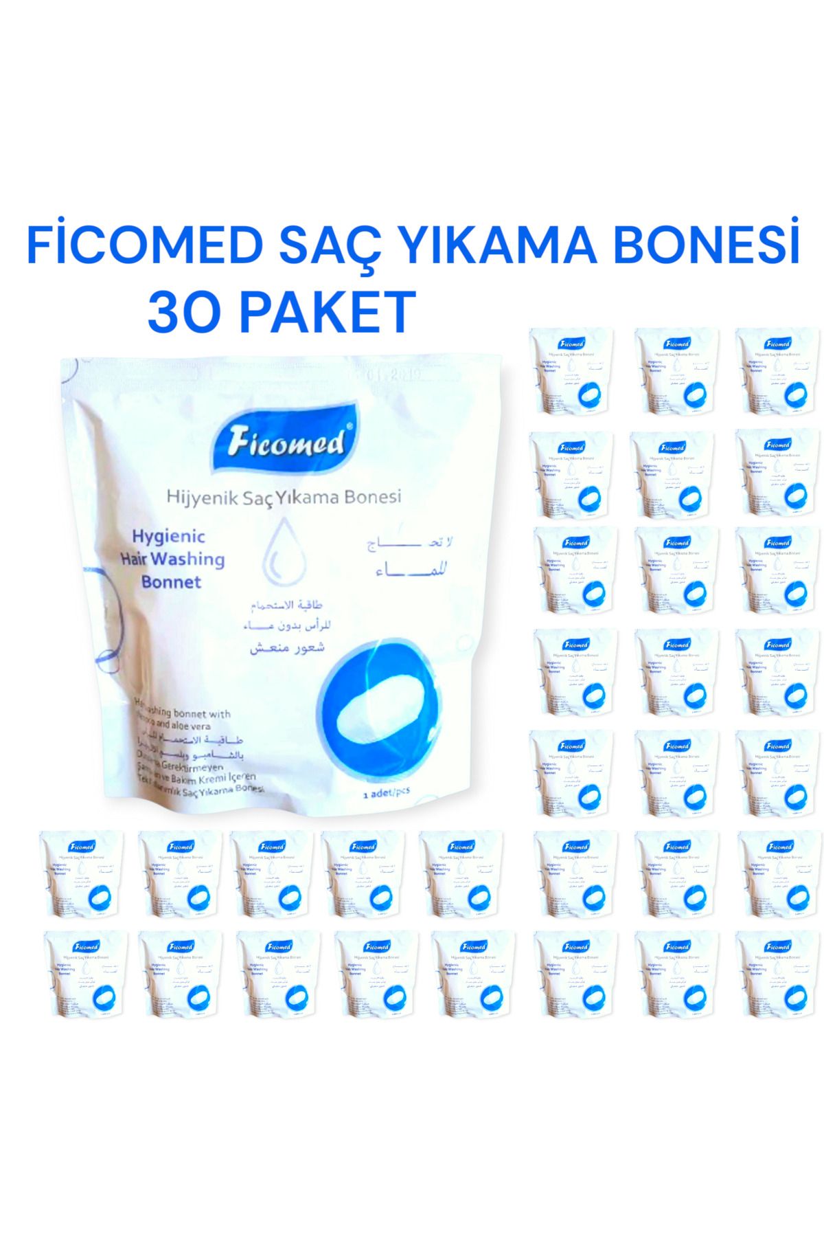 Ficomed Hijyenik Saç Yıkama Bonesi ( 30 Paket ) Hasta Banyo / Hasta Temizlik / Hasta Bakım