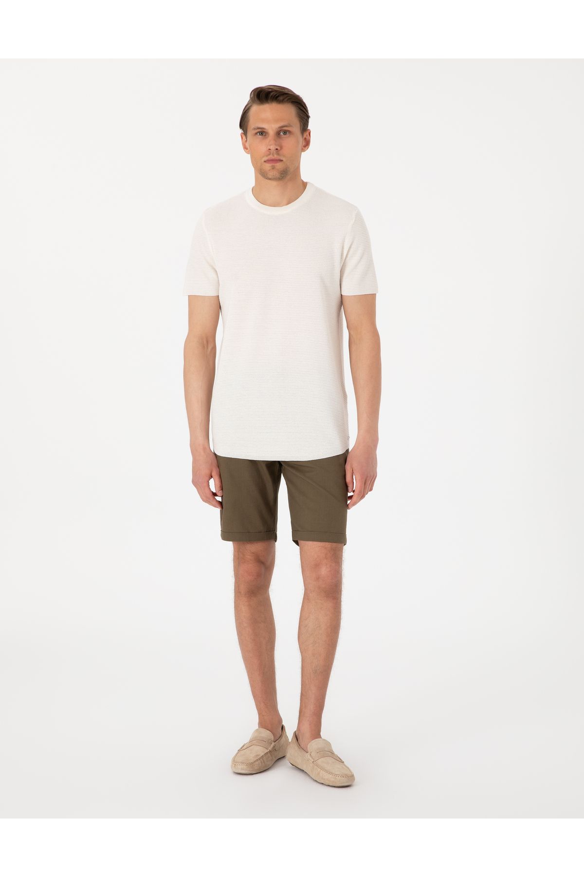 Pierre Cardin Haki Slim Fit Beli Lastikli Bağcıklı Dokuma Şort 50308148-VR027