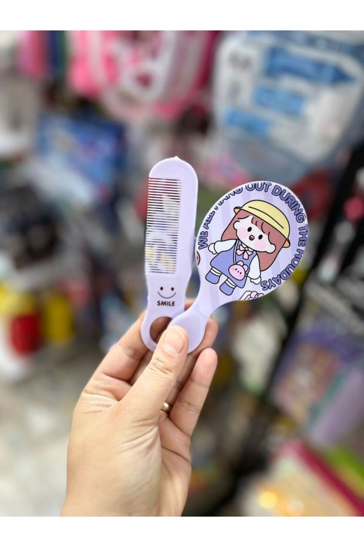 EyER Shoping Çocuk Tarak Ayna Seti Küçük Boy Mor