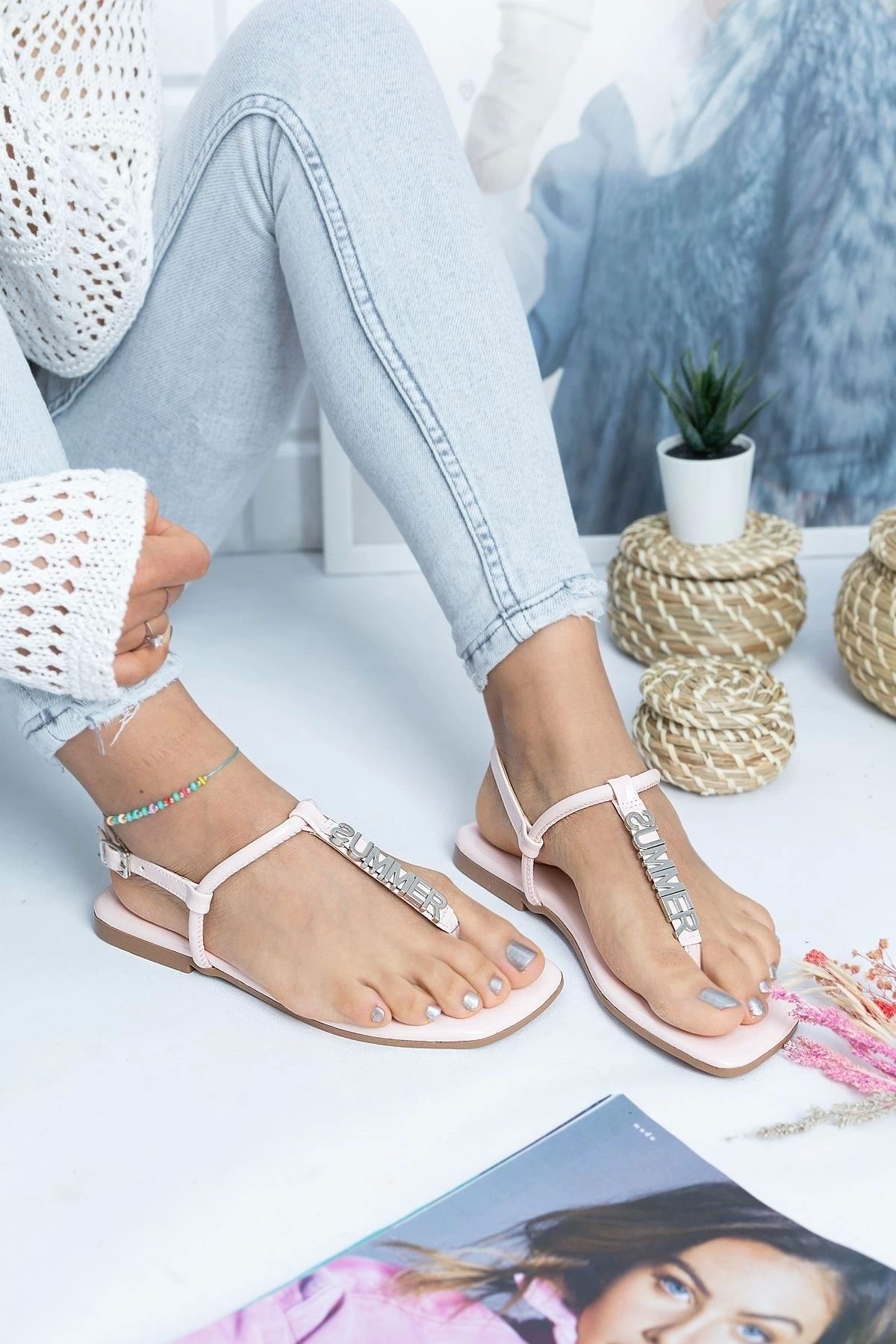 OurStyles Fairy Pembe Rugan Sandalet