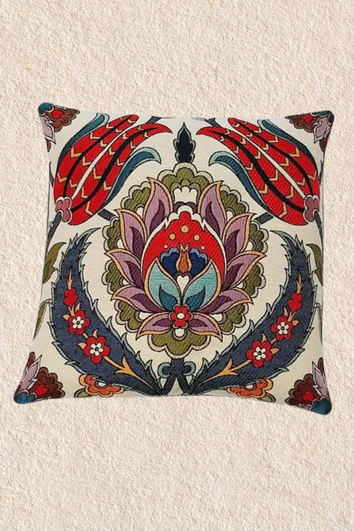 Uretti - Asude 5950 4588 Osmanlı Lale Desenli 2'li Goblen Kırlent - Yastık Kılıfı