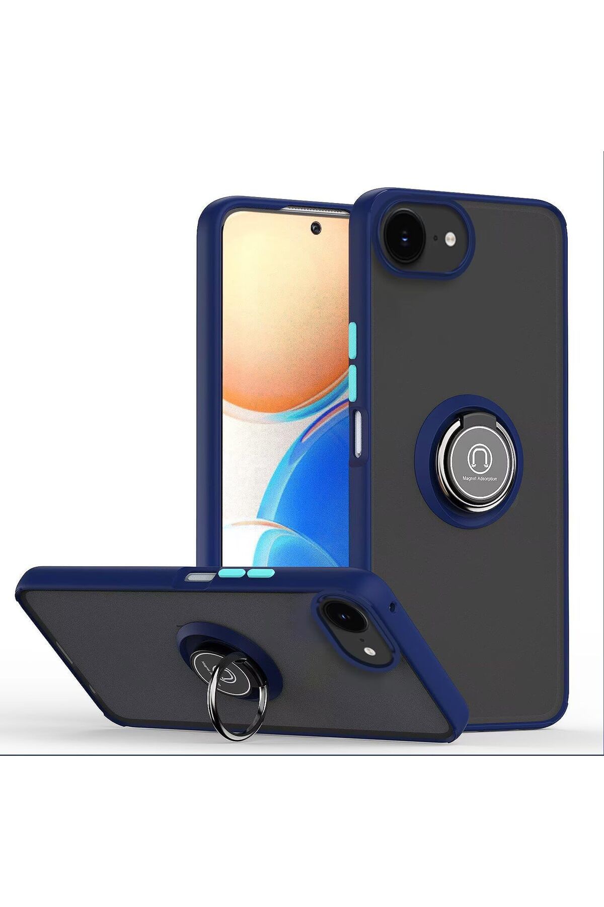 Rivor Apple iPhone 7 & 8 & SE Kılıf Kamera Korumalı Standlı Buzlu Kenarları Renkli Yüzüklü Silikon Kapak