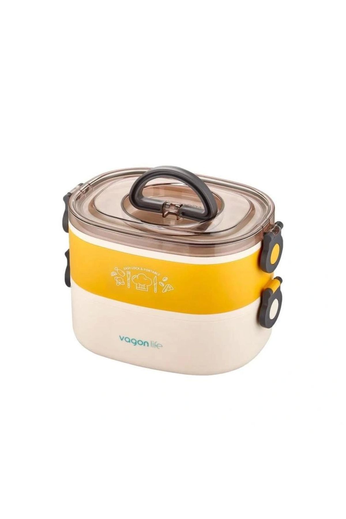 Vagonlife Bl50251-2 Çelik Yemek Kabı 2 Katlı 3 Bölmeli Lunch Box Sarı