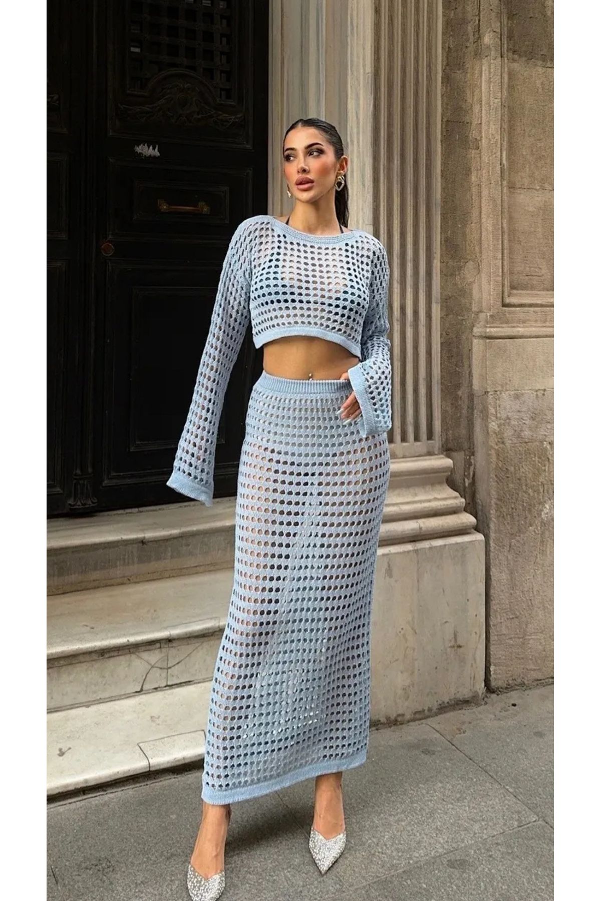 Noi Belis Ajurlu/Delikli Bluz Etek Yazlık Takım SS25AU0002
