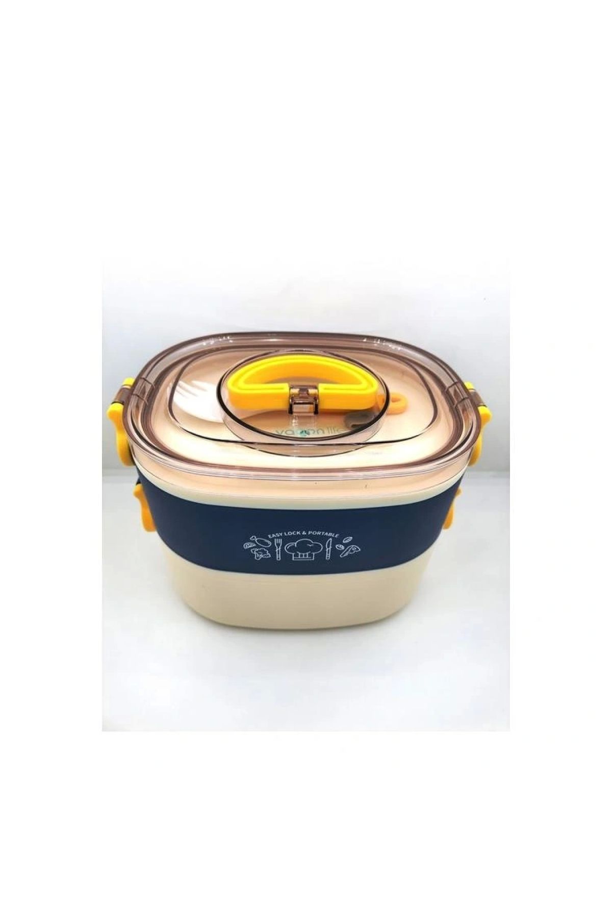 Vagonlife Bl50251-2 Çelik Yemek Kabı 2 Katlı 3 Bölmeli Lunch Box Mavi
