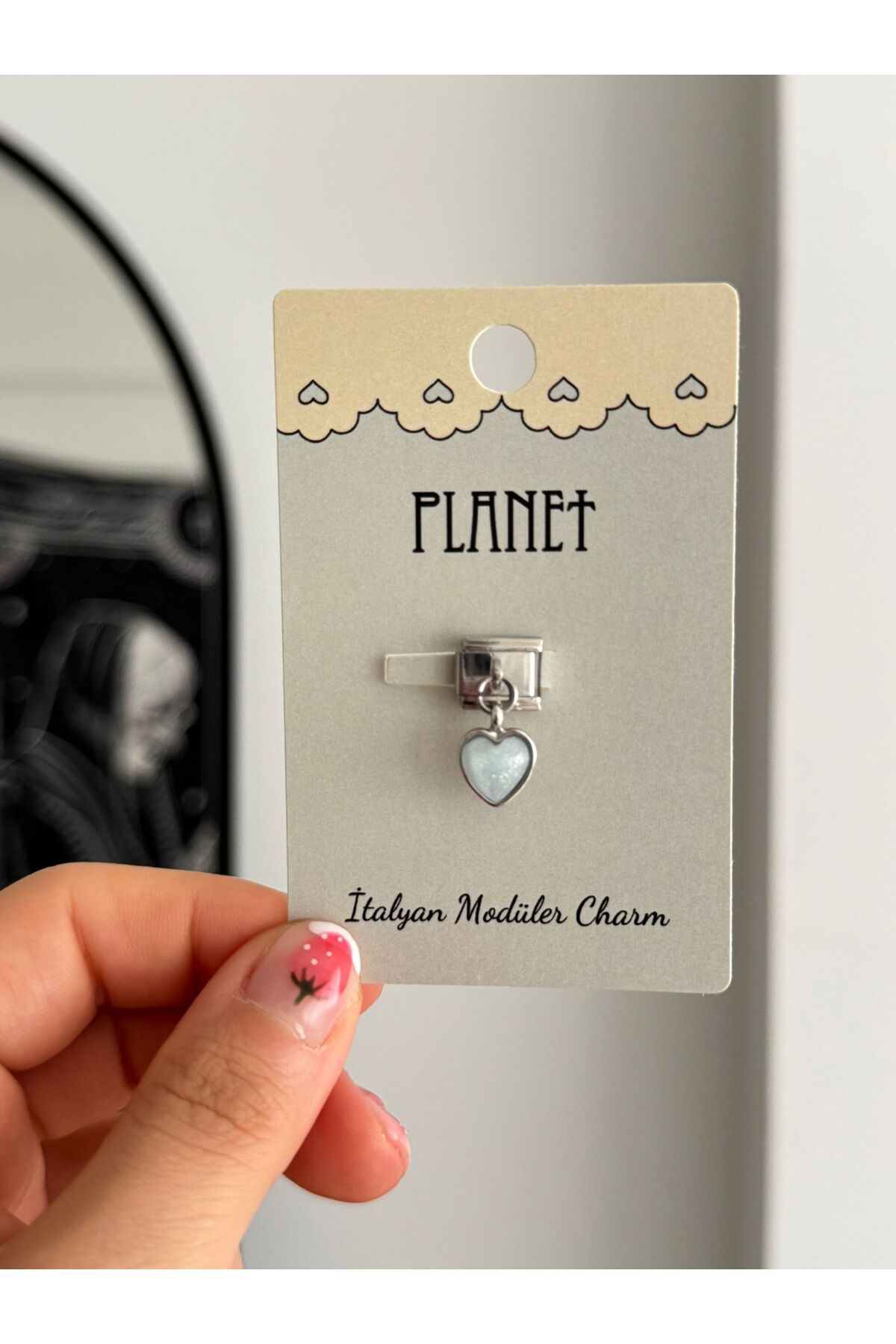 Planet Butik Hologram Kalp Sallantılı Kartlı İtalyan Charm
