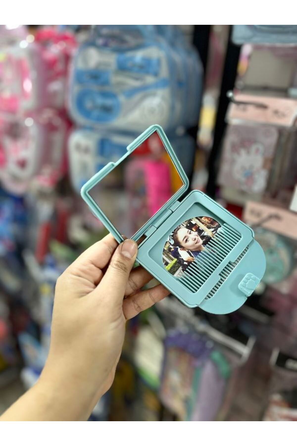 EyER Shoping Dikdörtgen Taşınabilir Makyaj Aynası Çanta Aynası Ve Taraklı Cep Aynası Kapaklı Yeşil