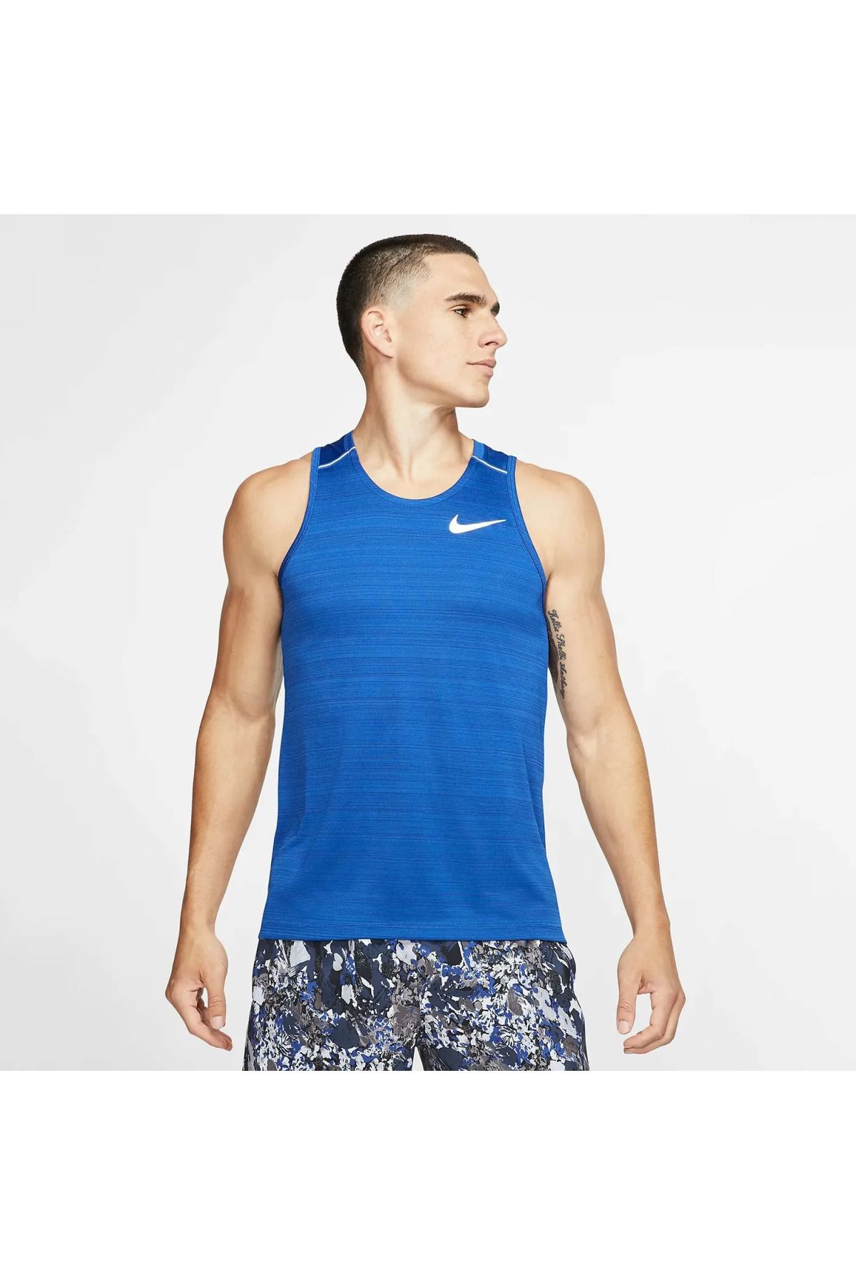 Nike Dri-Fit Miler Running Tank Erkek Mavi Spor Atlet