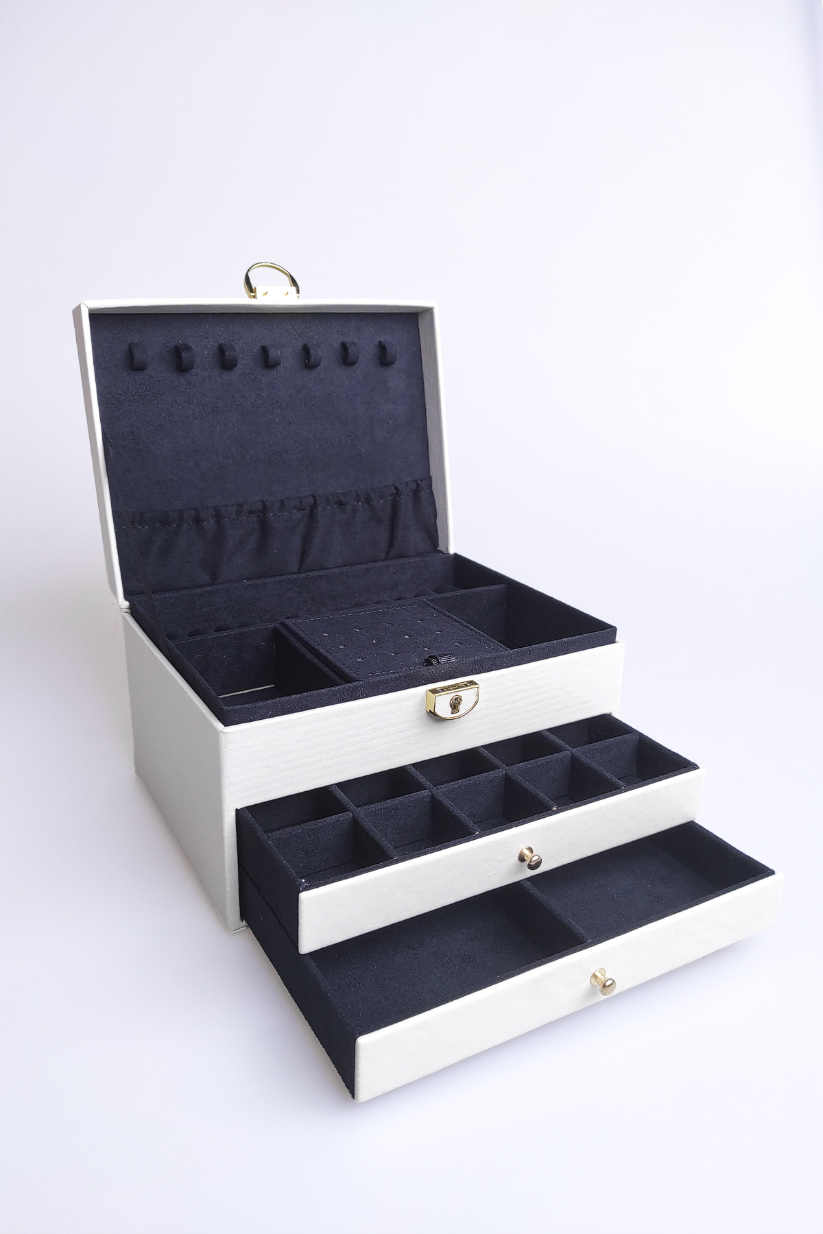 Ecrou-Κουτί κοσμημάτων με 2 συρτάρια Leather Look Locking Ecru 8