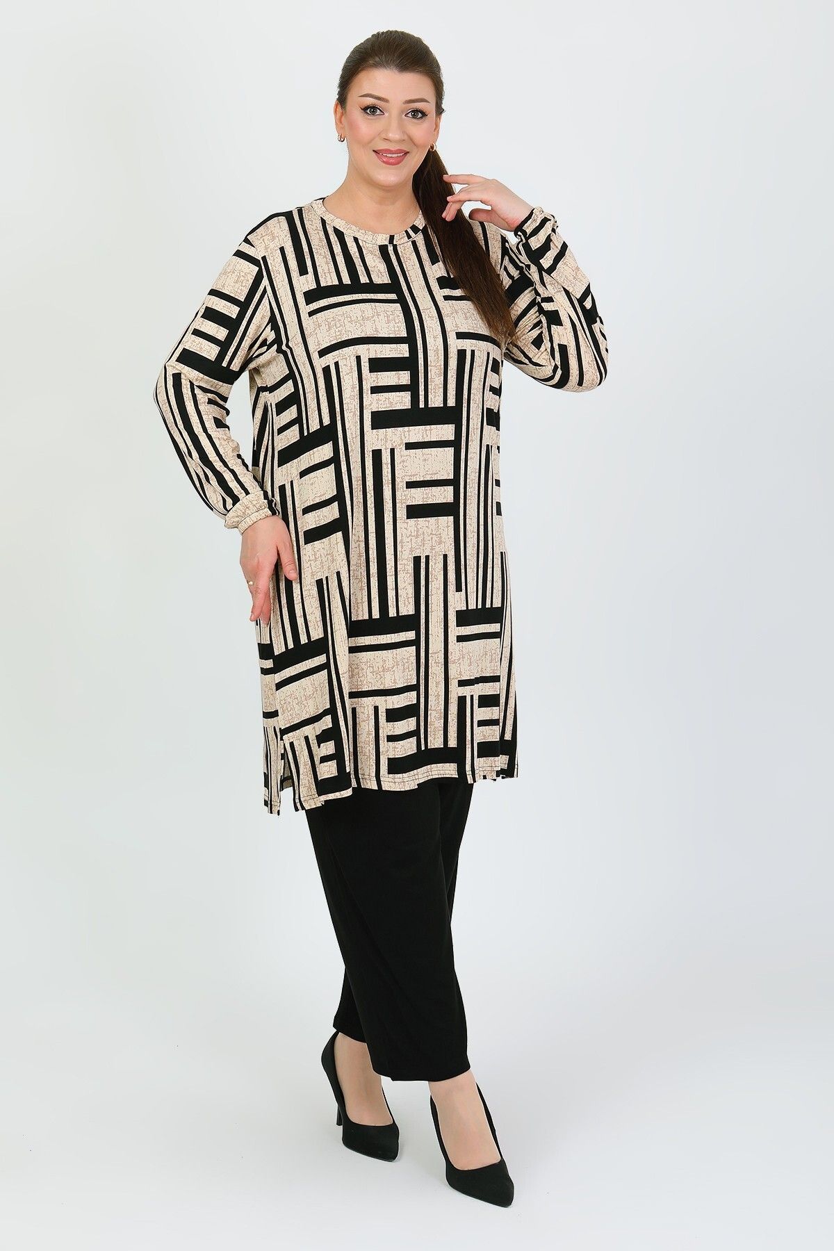 By Alba Collection KADIN VİZON TURLU LİKRALI BÜYÜK BEDEN İKİLİ TAKIM