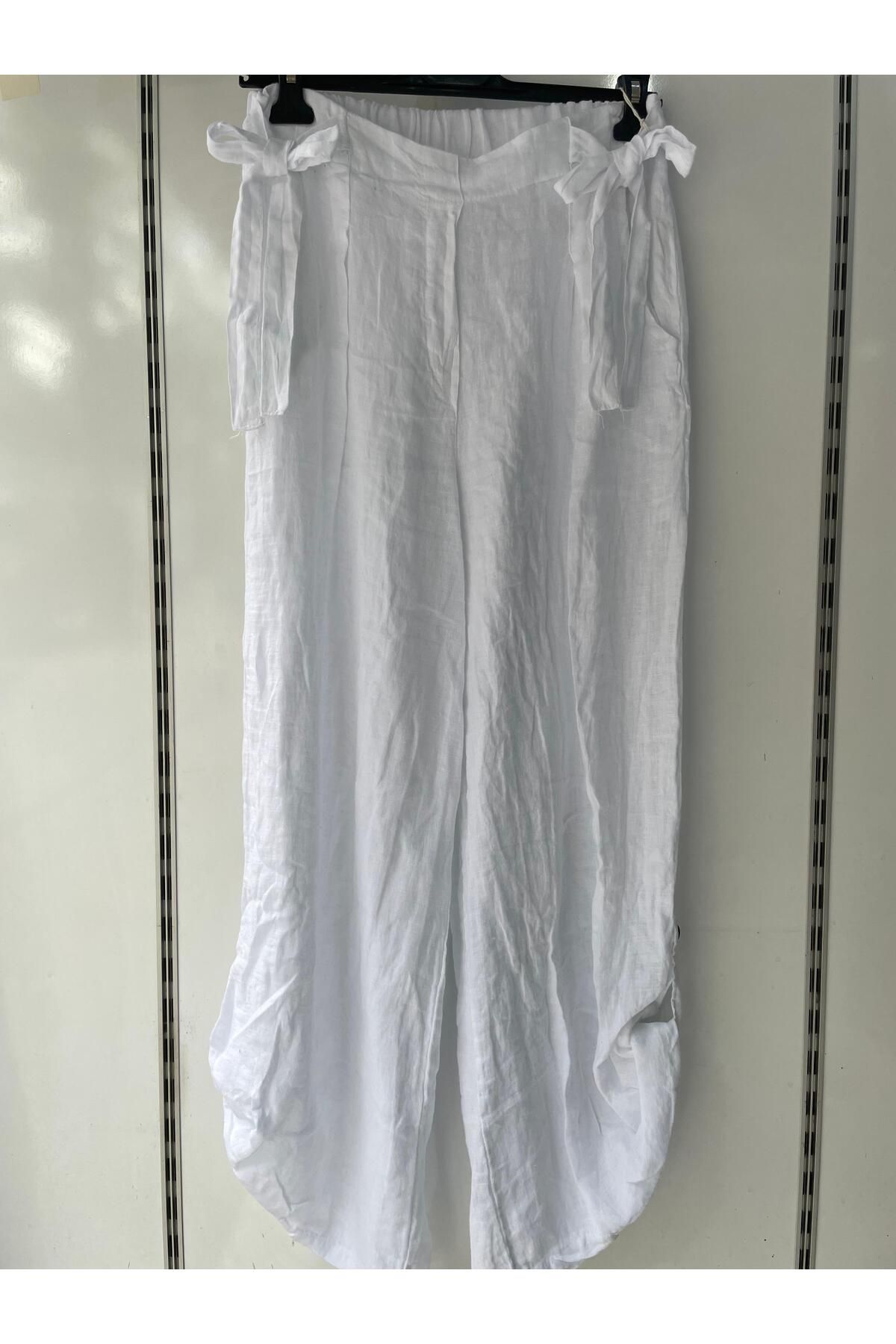 Gezginimport Keten Pantolon Fiyonk Detaylı Ham Keten