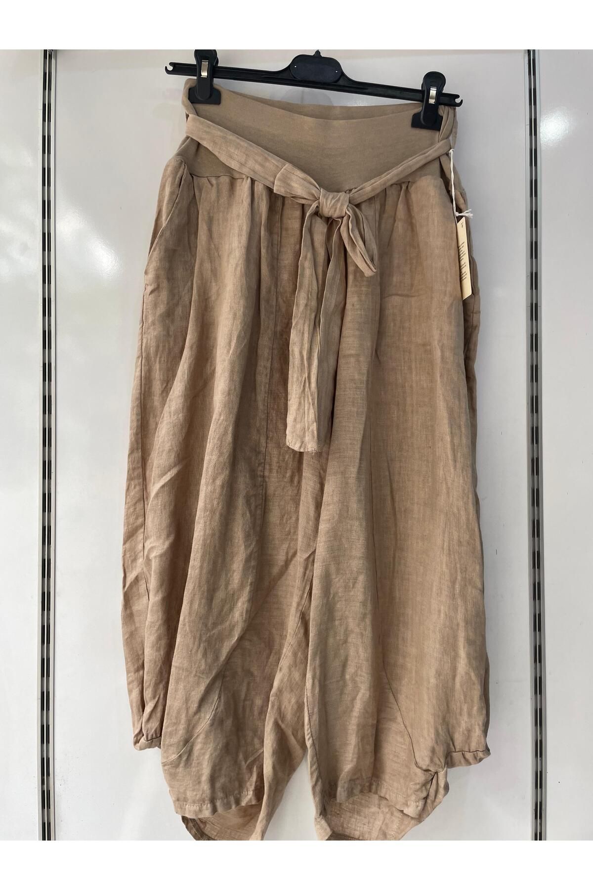 Gezginimport Keten Pantolon Kemerli Ham Keten