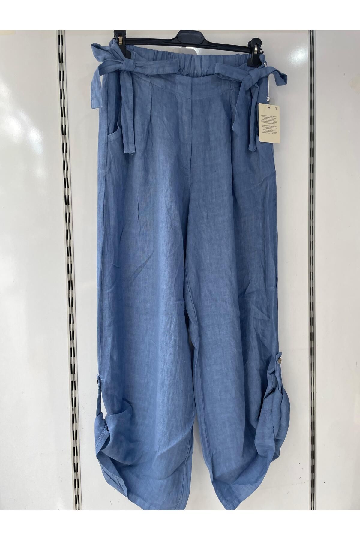 Gezginimport Keten Pantolon Fiyonk Detaylı Ham Keten