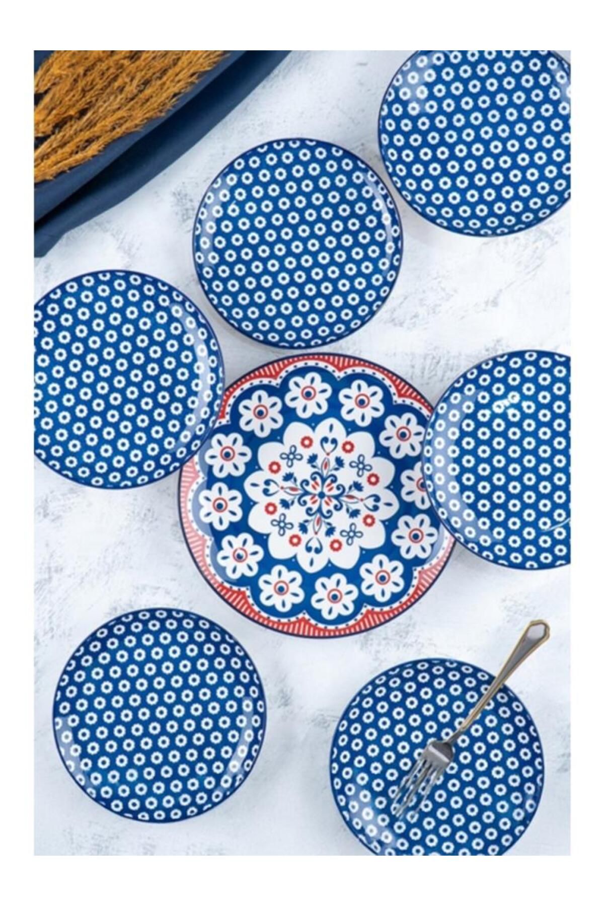 ACAR Tiffany Lacivert 7 Parça Porselen Pasta-İkram Seti POR-05334