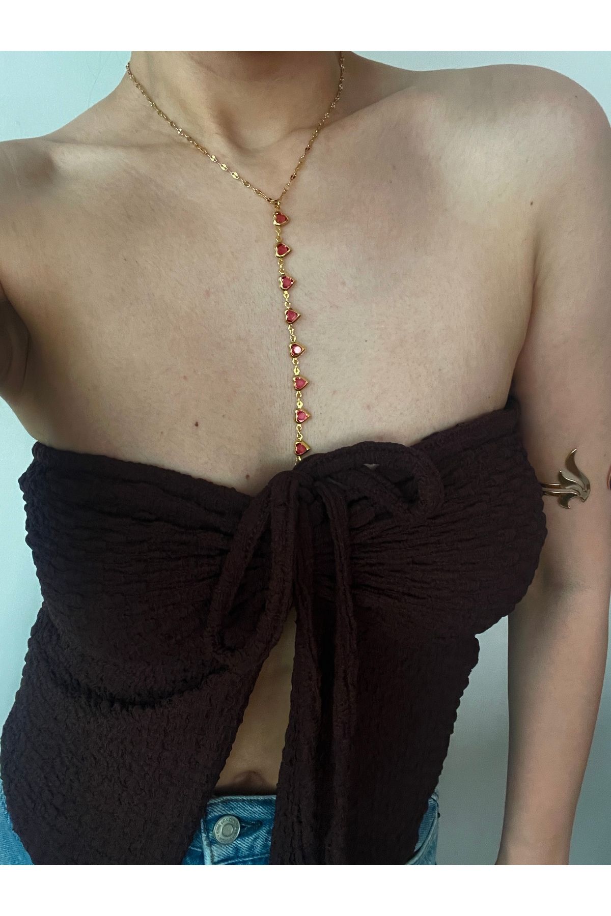 Hoop jewelery PEMBE KALPLİ ZİNCİR TASARIM Y KOLYE