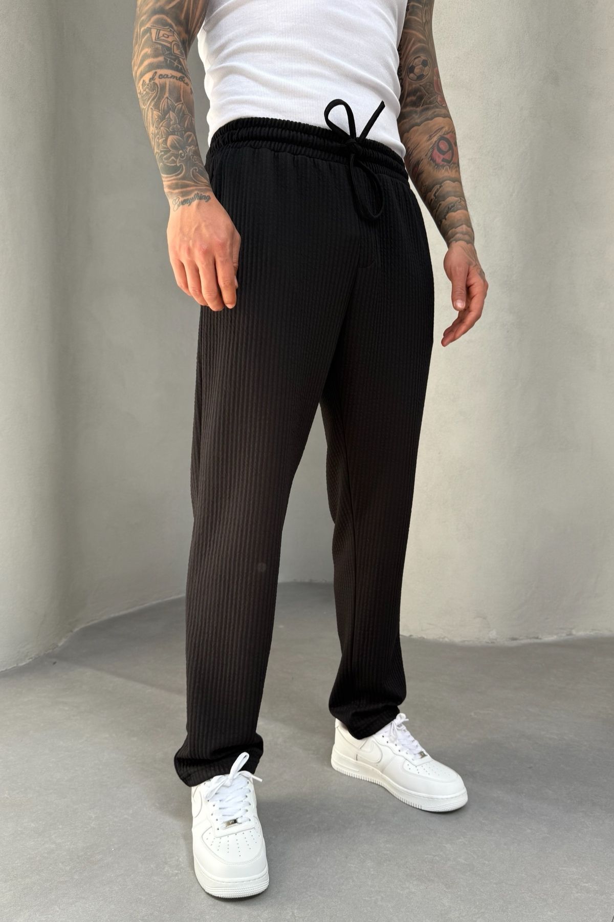MADZEYMODA Full Likralı Süper Esnek Siyah Erkek Baggy Kalıp Fitilli Jogger KE-5030