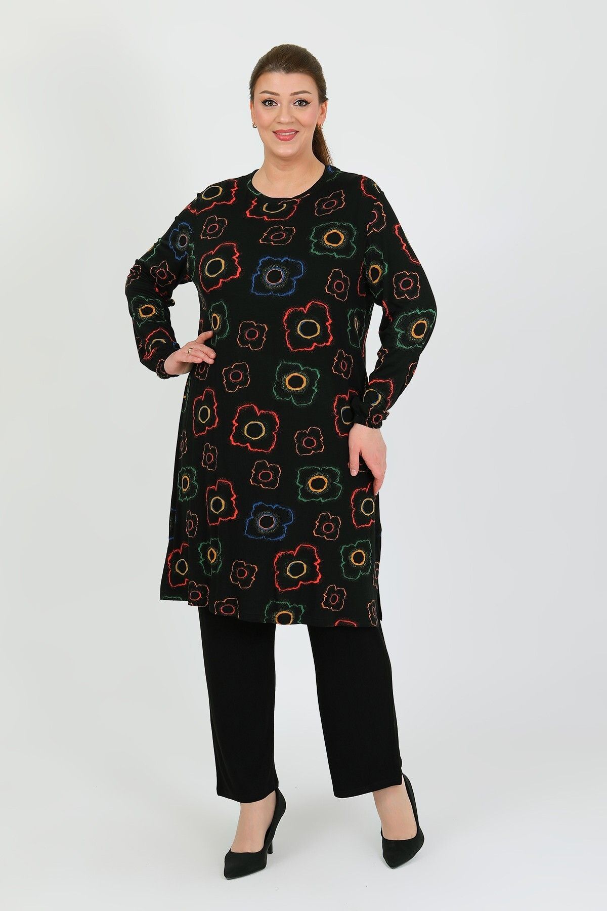 By Alba Collection KADIN TURLU LİKRALI ÇİÇEK DESEN BÜYÜK BEDEN İKİLİ TAKIM