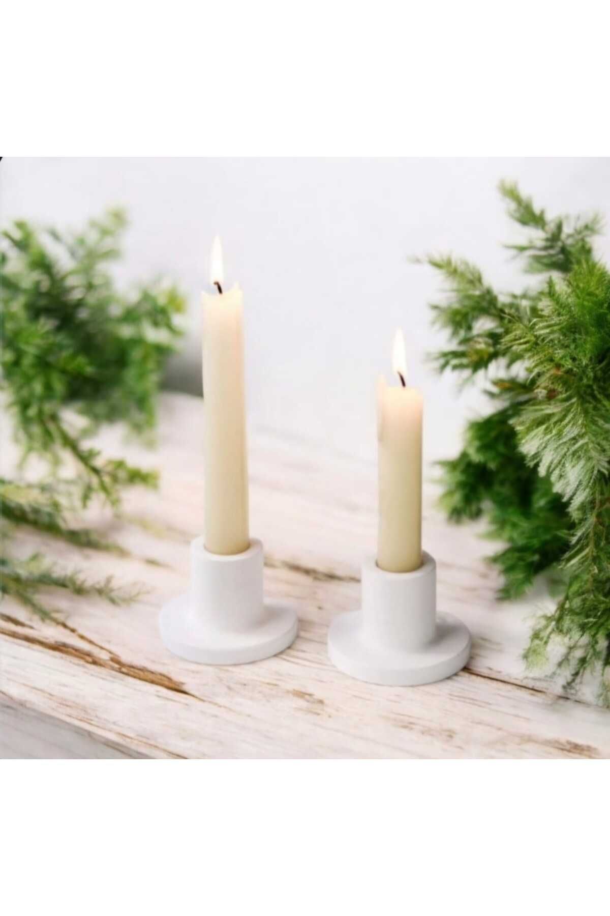 diclecollection 4 Adet Modern Beton Şamdan Mumluk Set Beyaz Renk