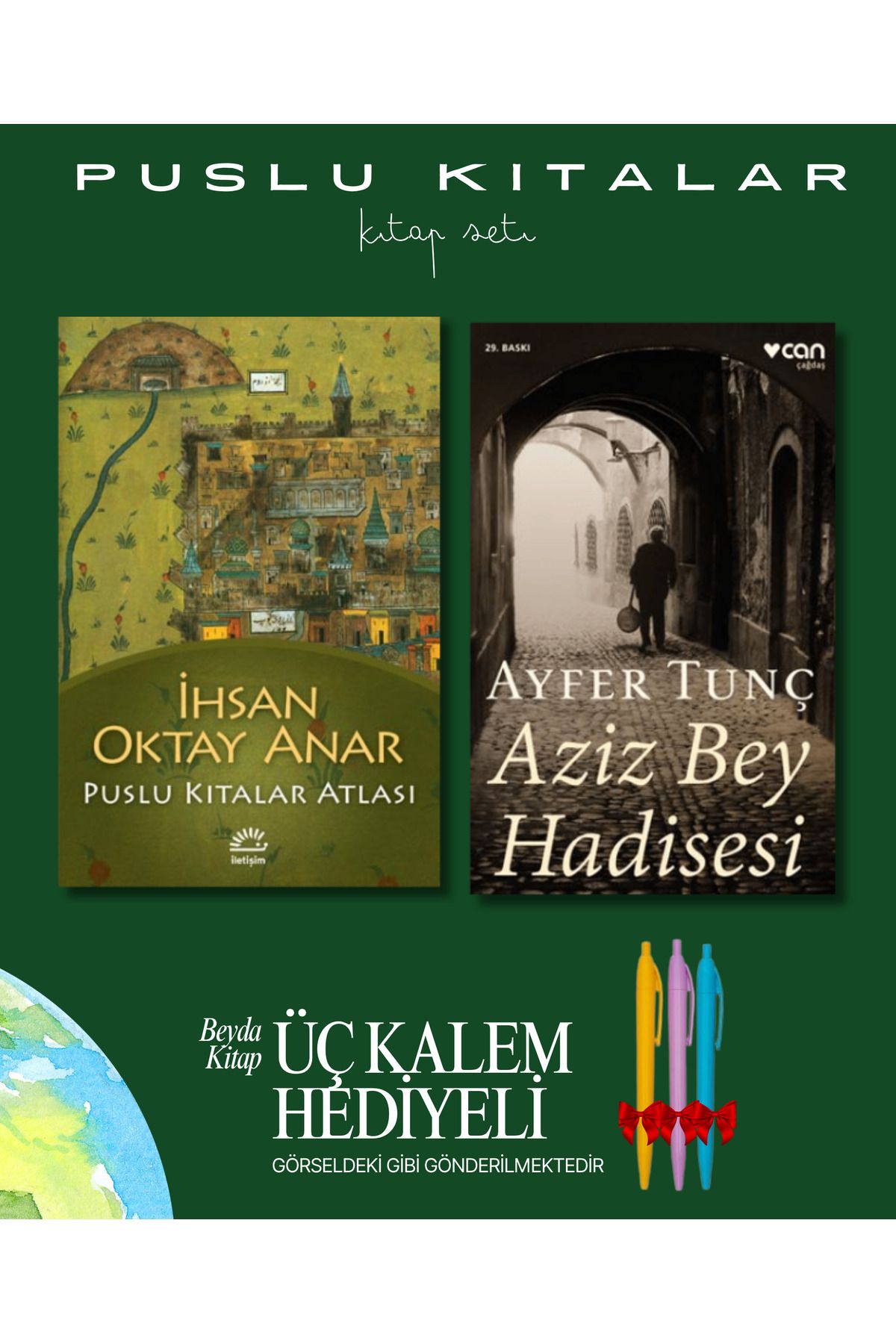 İletişim Yayınları Puslu Kıtalar Atlası - Aziz Bey Hadisesi - Kitap Seti - İhsan Oktay Anar - Kalem Hediyeli