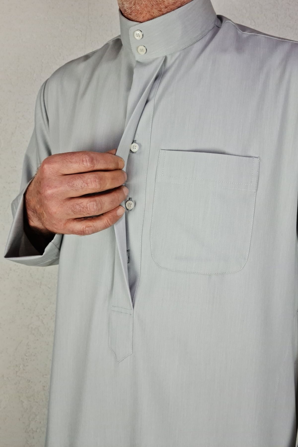 Royal Attire-Hajj Umrah Clothes/Front Buttons Hidden and Long Sleeves Without Buttons with Pockets/Prayer Robe/Men's Fistan 7