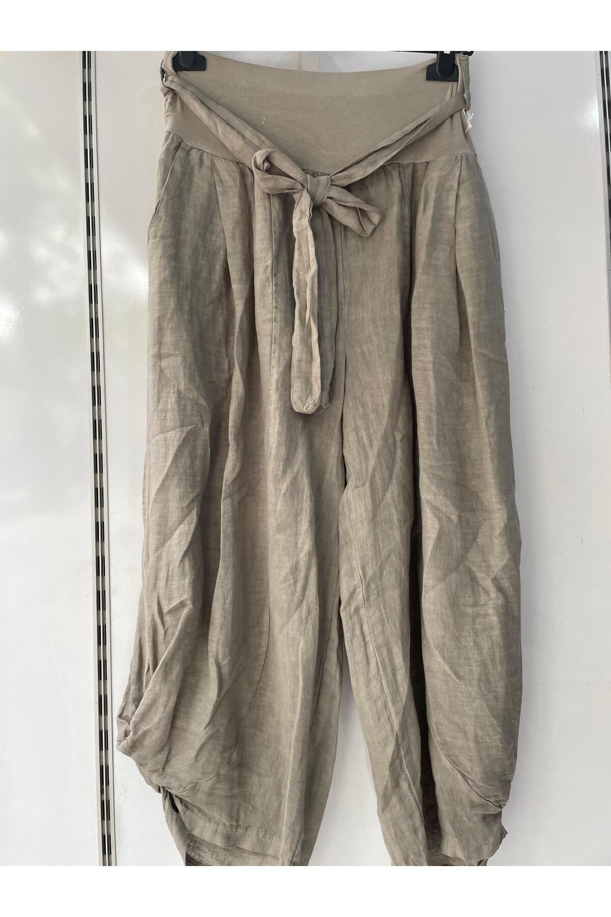 Gezginimport Keten Pantolon Kemerli Ham Keten