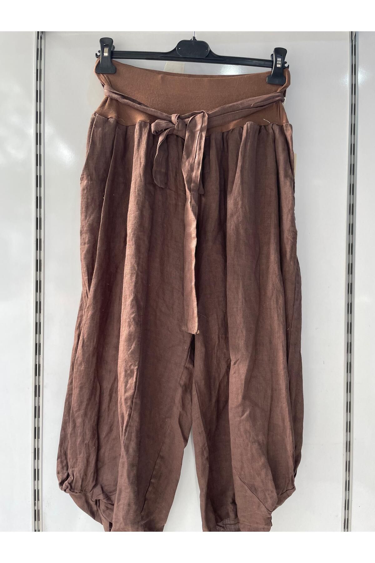 Gezginimport Keten Pantolon Kemerli Ham Keten