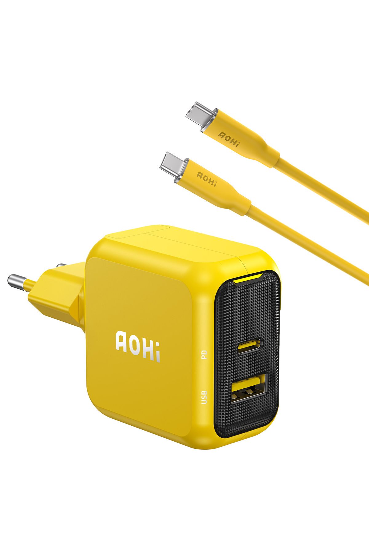 Aohi Magcube 67W 2 Portlu Şarj Adaptörü, 140W 1m PD 3.1 480Mbps Süper Hızlı Şarj/Data Kablosu Seti