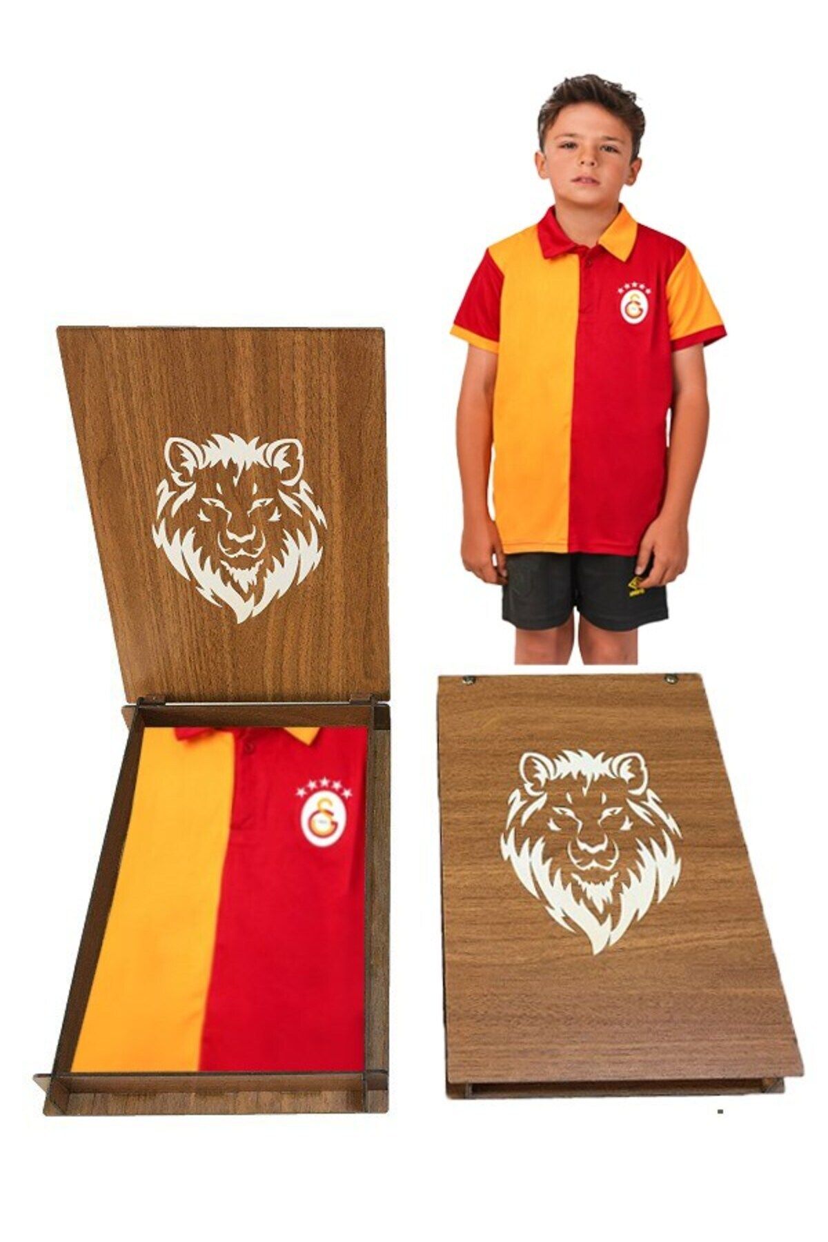 Galatasaray Lisanslı 5 Yıldız Polo Yaka Çocuk Forma T-Shirt Aslan Ahşap Kutulu