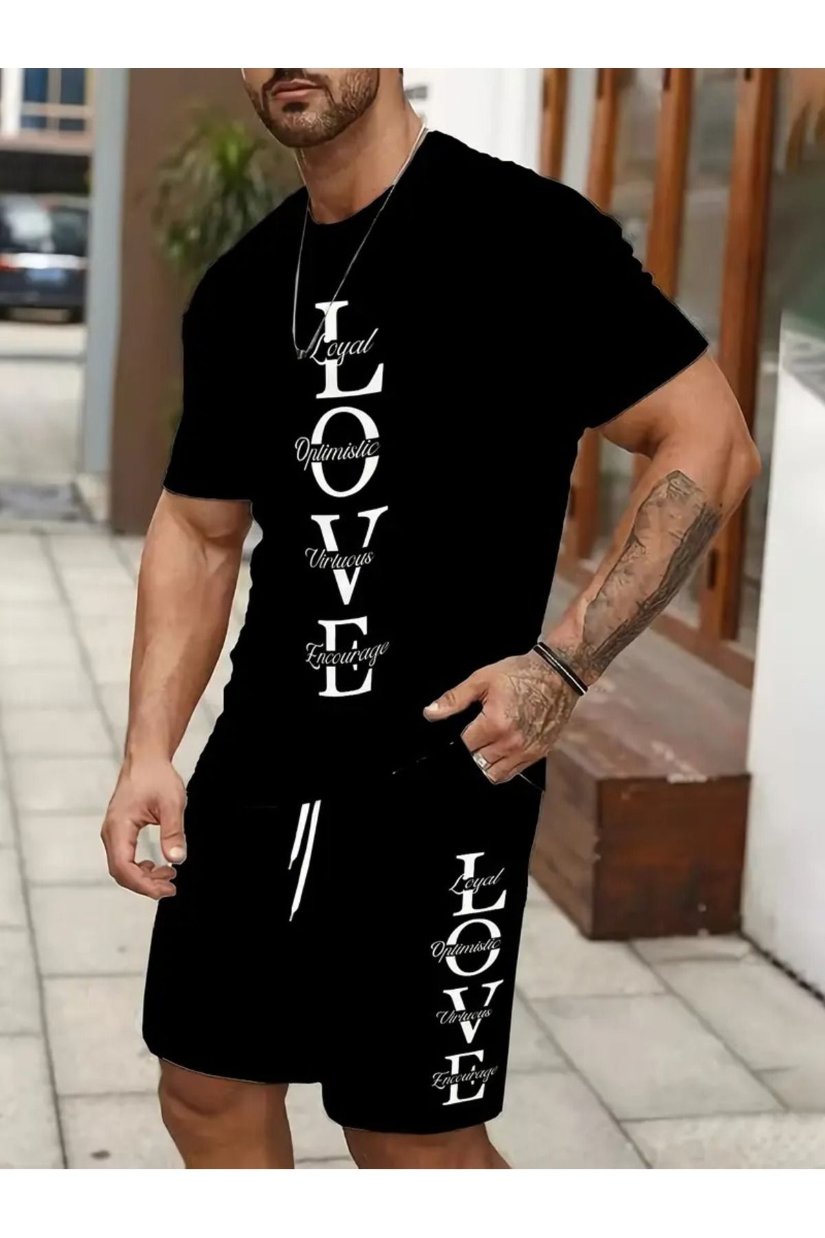LAND MODA Erkek Rahat Yuvarlak Yaka Kısa Kollu Tişört ve Şort Takımı, Polyester Hafif Esnek Örme Kumaş,