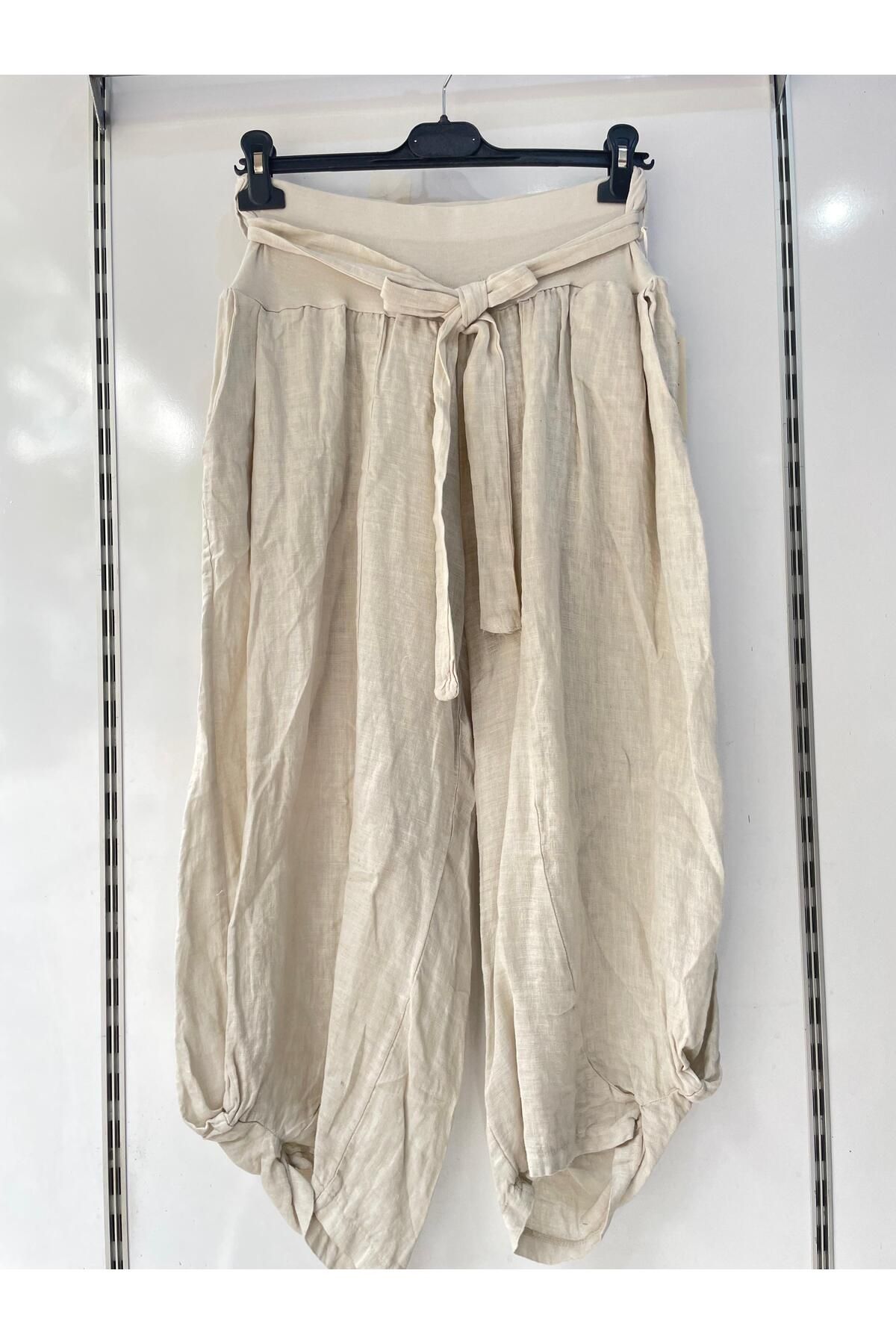 Gezginimport Keten Pantolon Kemerli Ham Keten