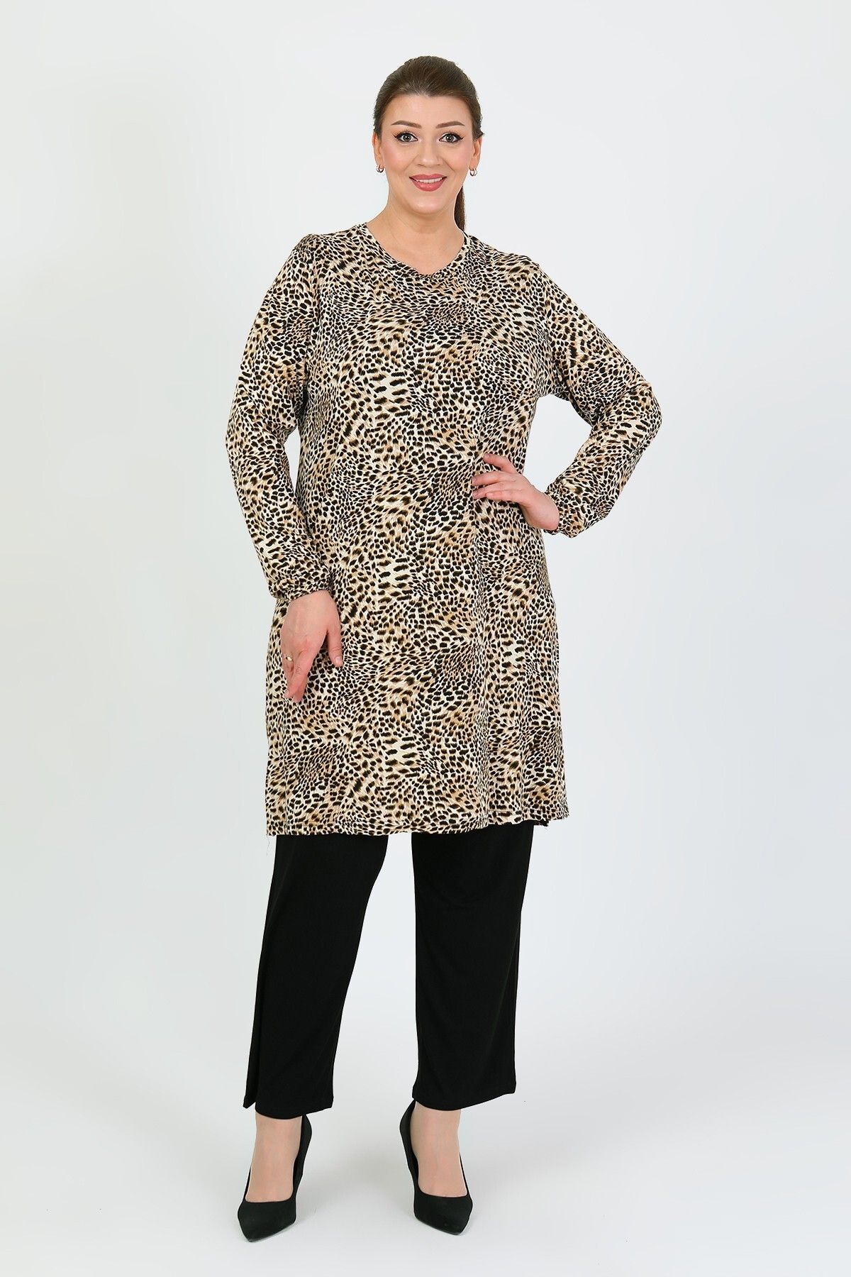 By Alba Collection KADIN LEOPAR TURLU LİKRALI BÜYÜK BEDEN İKİLİ TAKIM
