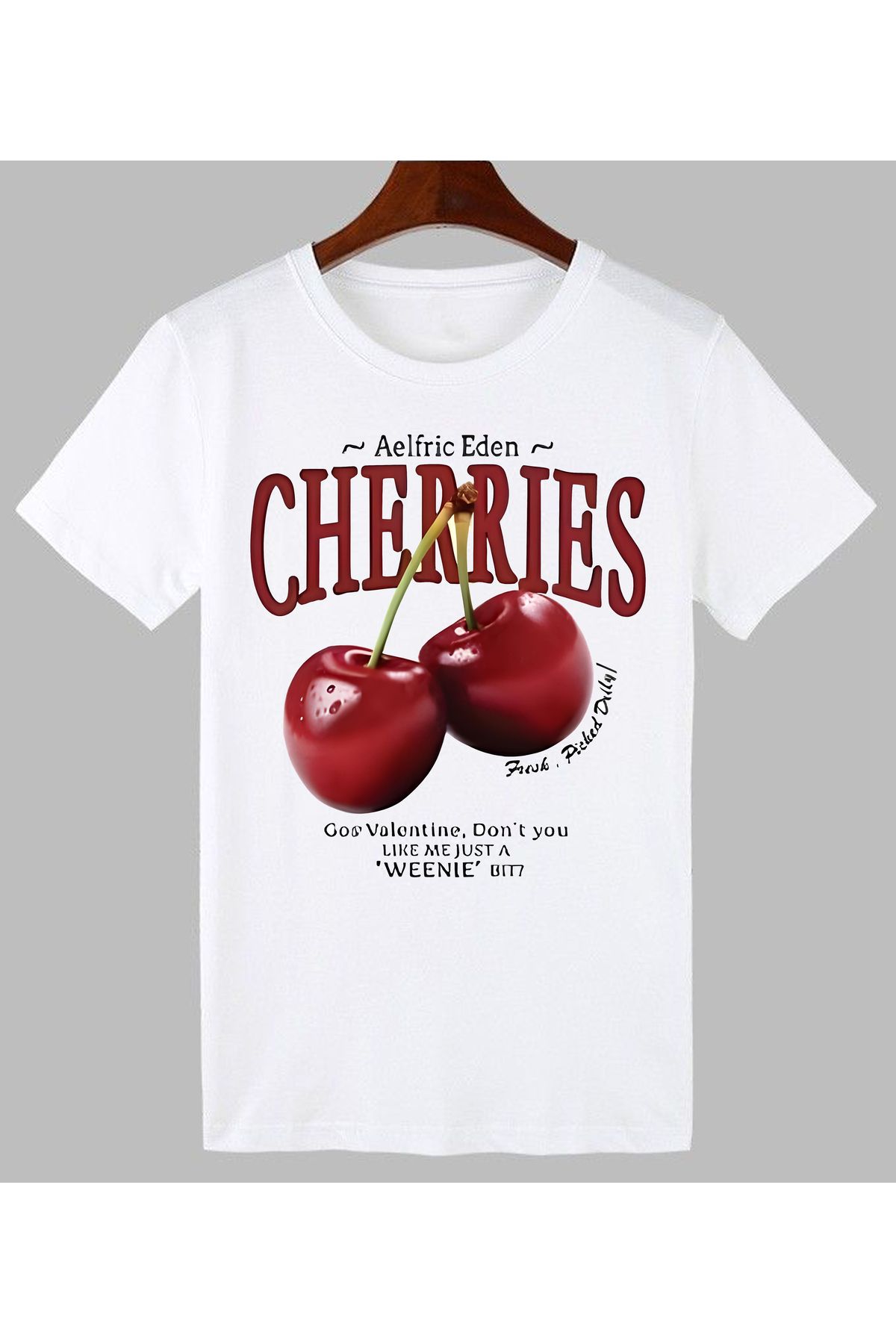 ErTaPassage Erkek/Kadın CHERRIES Baskılı Kırmızı T-shirt | %100 Pamuk |Rahat Kalıp| Günlük Kombin| Tasarım