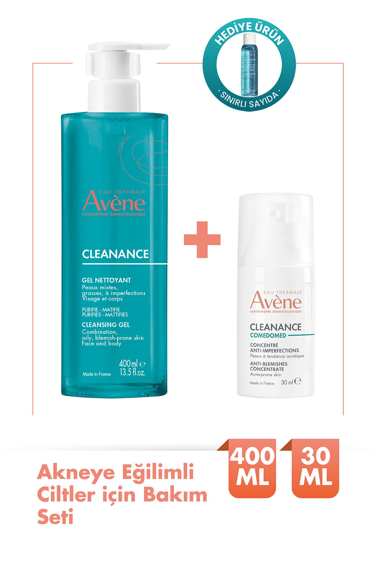 Avene Cleanance Matlaştırıcı Temizleme Jeli 400ml + Kusur Karşıtı Krem 30ml Set