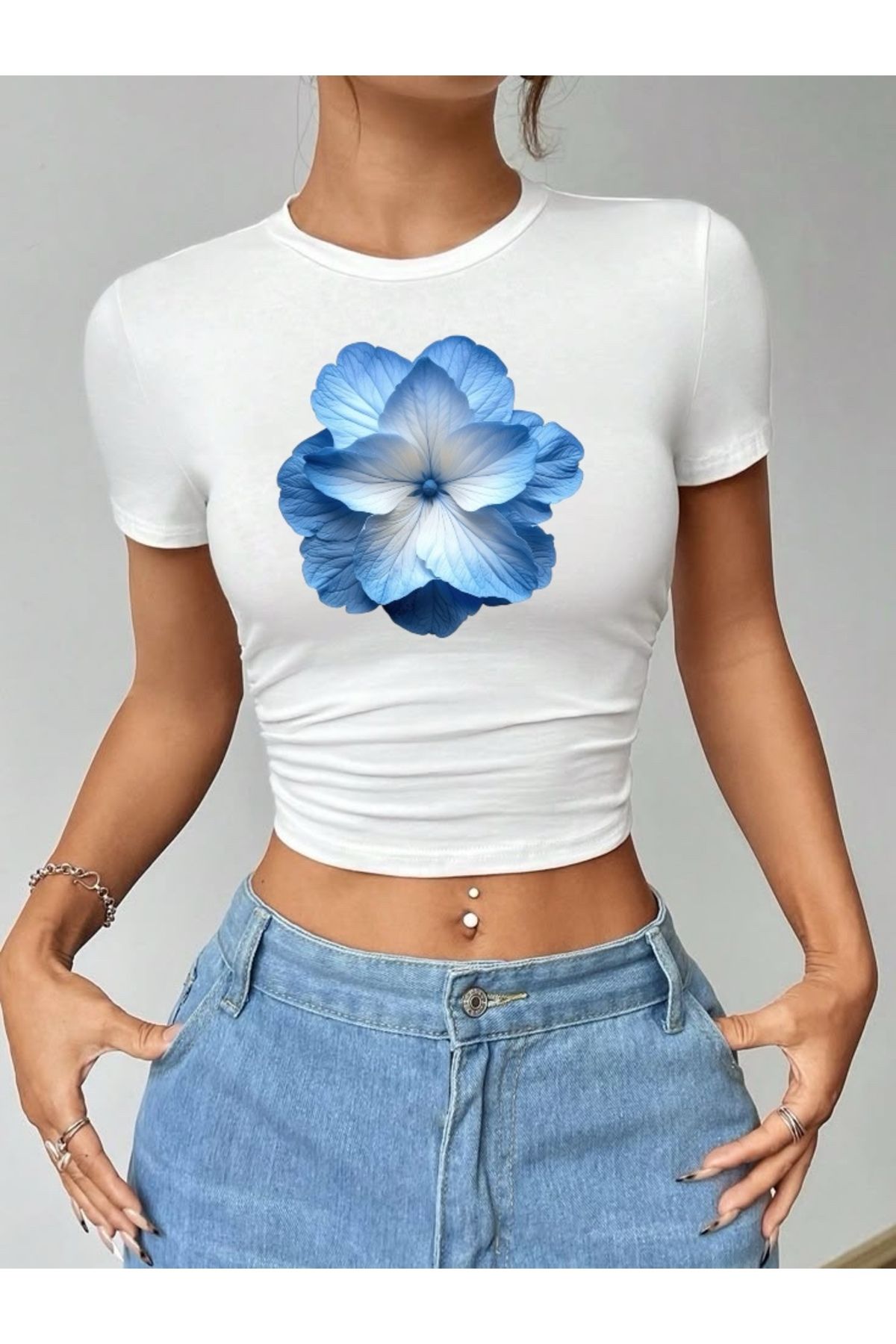 DEEFWEAR Çiçek Baskılı Trend Baskılı Crop Top