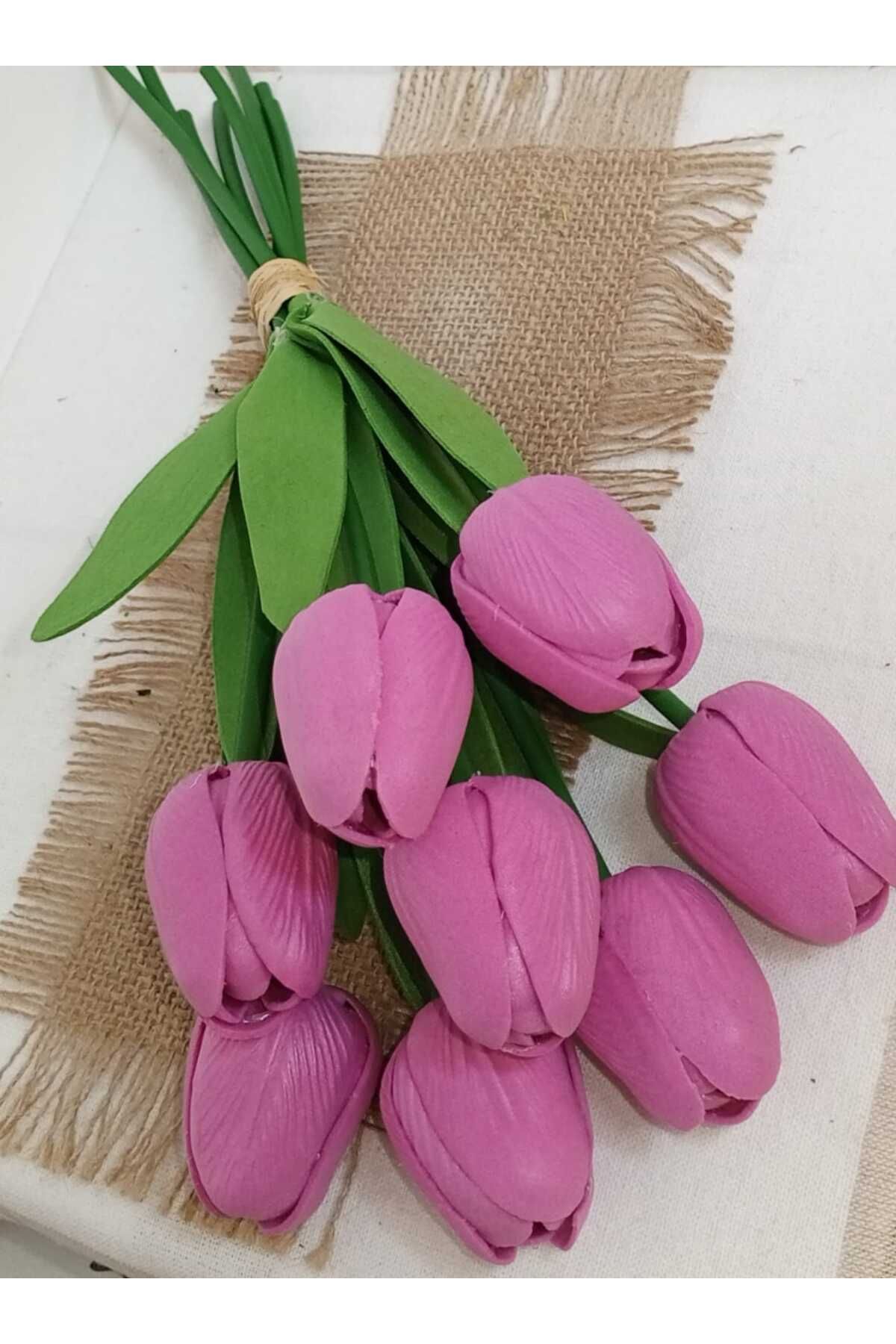 Dekora Çiçek Yapay 10'lu Islak Lale Buketi Gerçeksi Doku Pembe