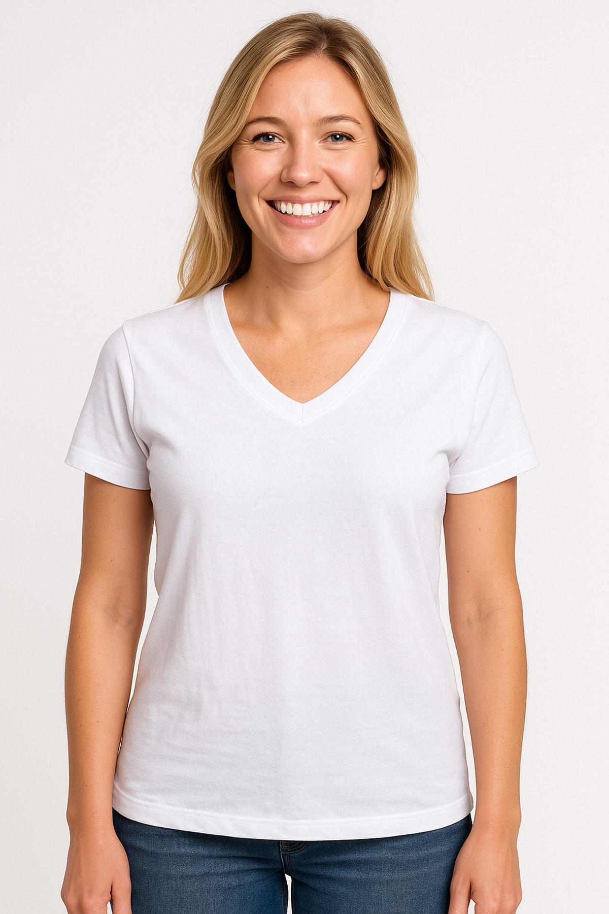İpek Tekstil %100 Pamuk Penye Kadın V Yaka Yırtmaç Detaylı T-Shirt