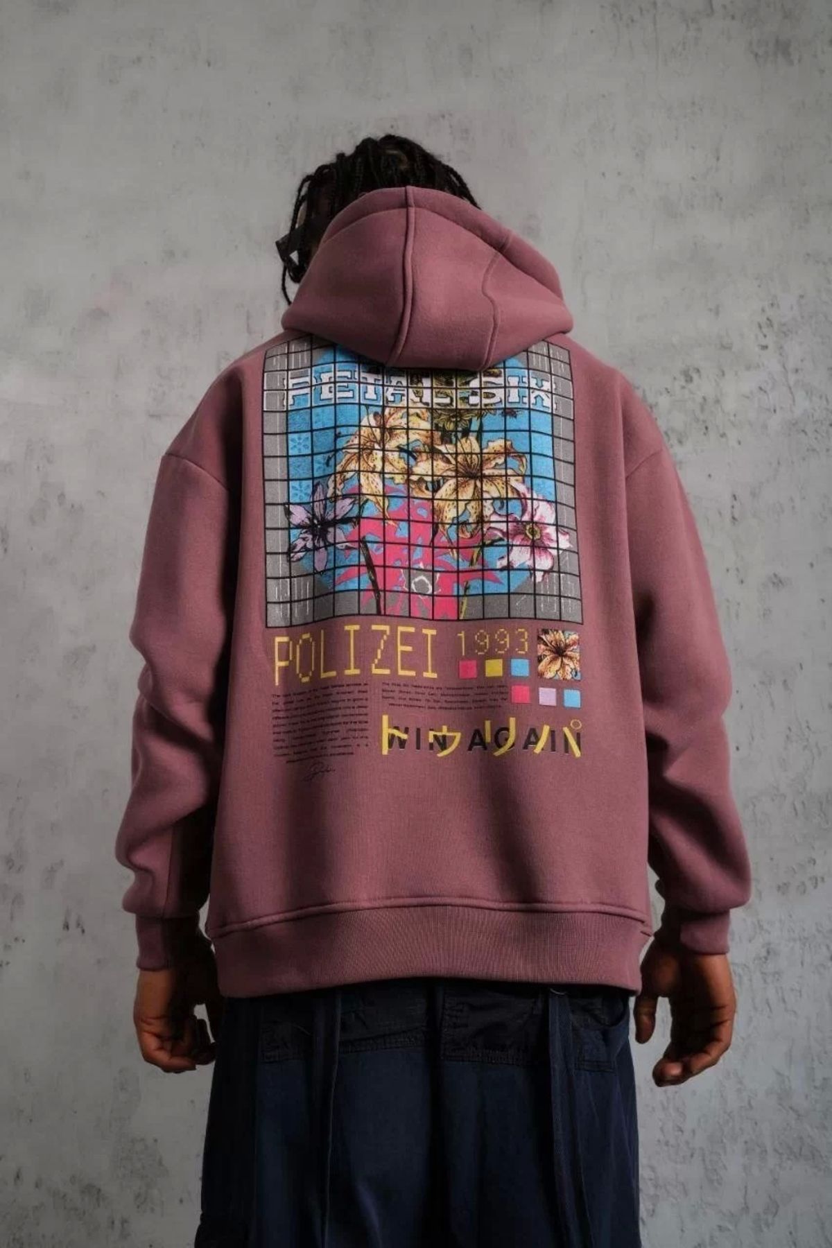 Robahood Erkek Patel Six Baskılı Kapüşonlu Sweat - Gül Kurusu