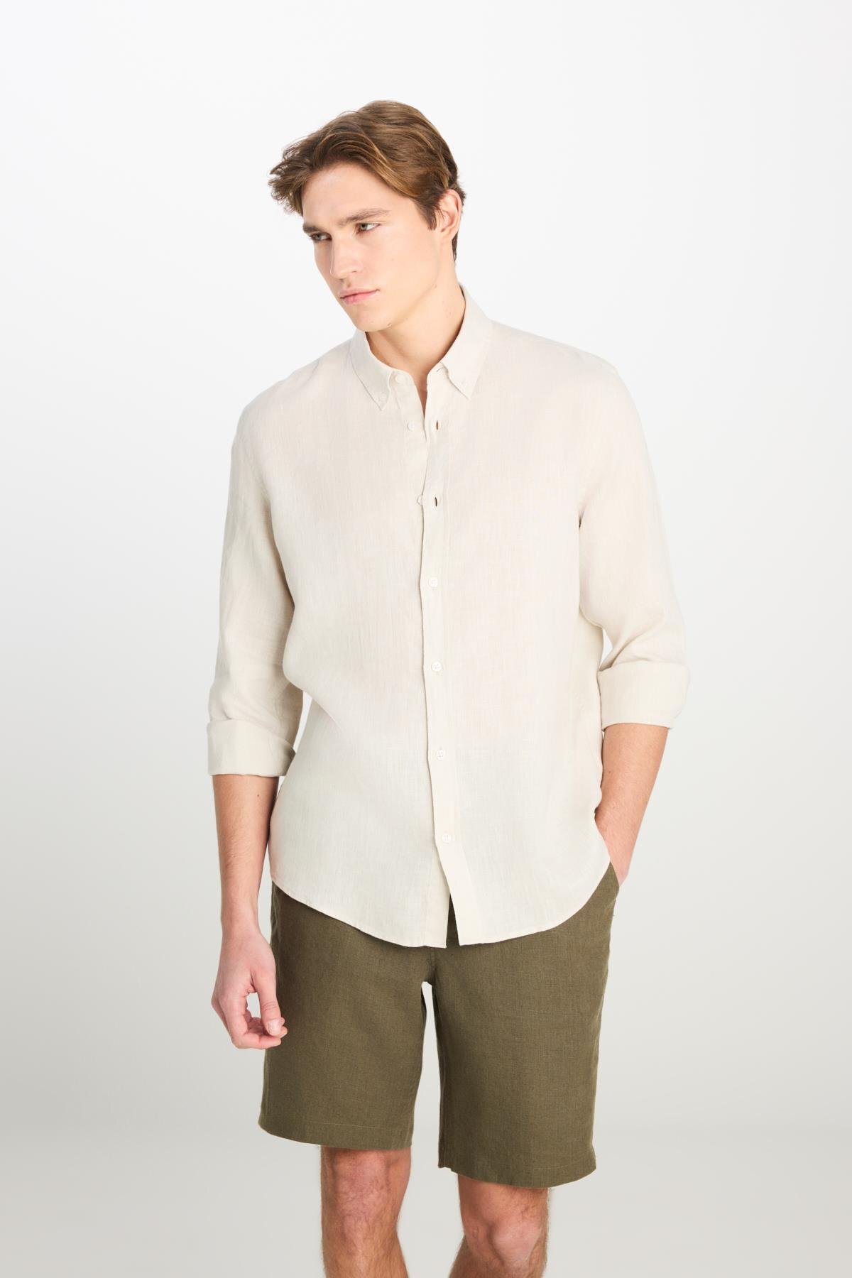 لی پیراهن بژ معمولی ۱۰۰٪ کتان