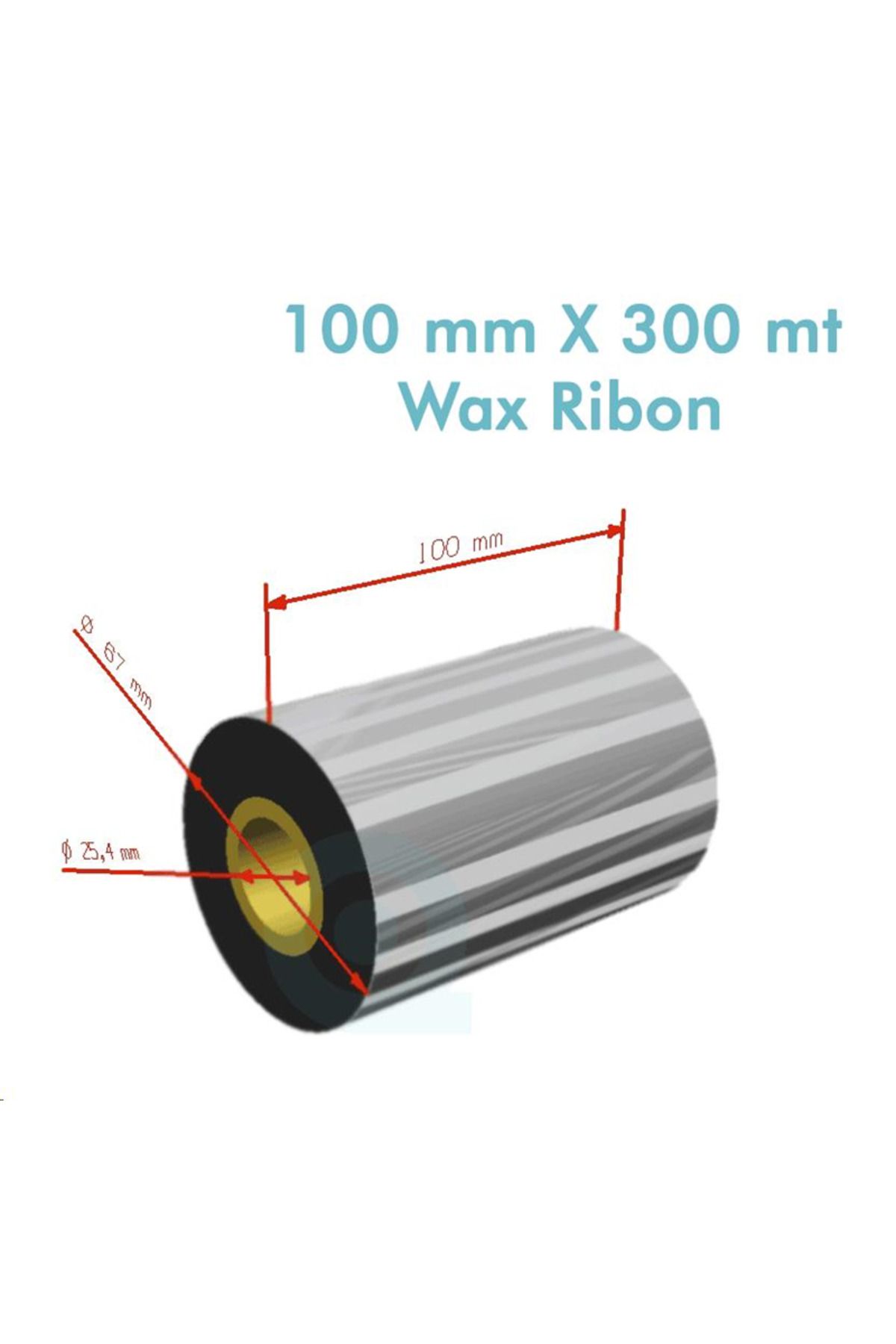PLUSCOPY ''Ribbon'' WX-10FBK (Standart Wax) **100mm x 300m** 1 inç Outside (Koli 12)