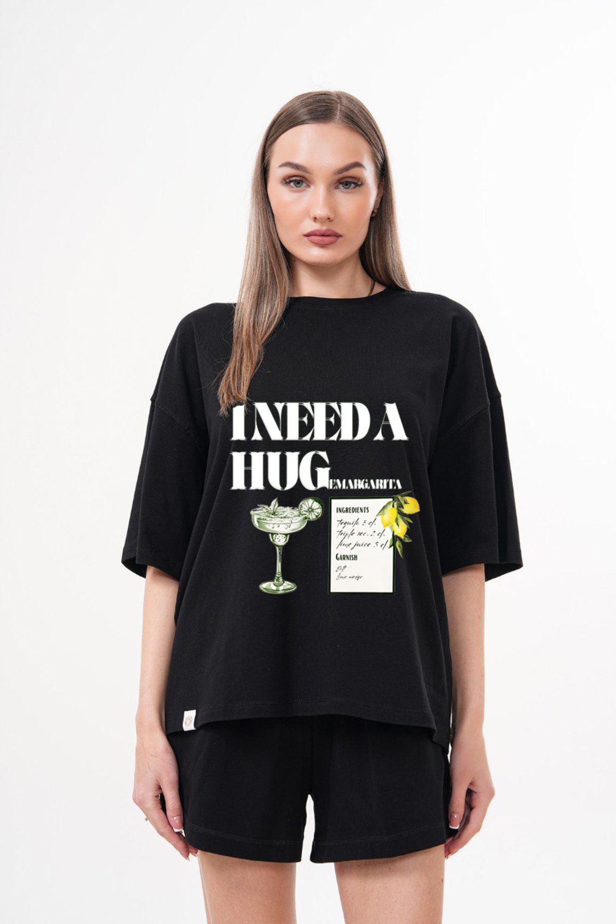 JANSO GROUP -KADIN BASKILI -İ Need2- KISA KOLLU TSHIRT BÜYÜK BEDEN OVERSIZE PAMUKLU