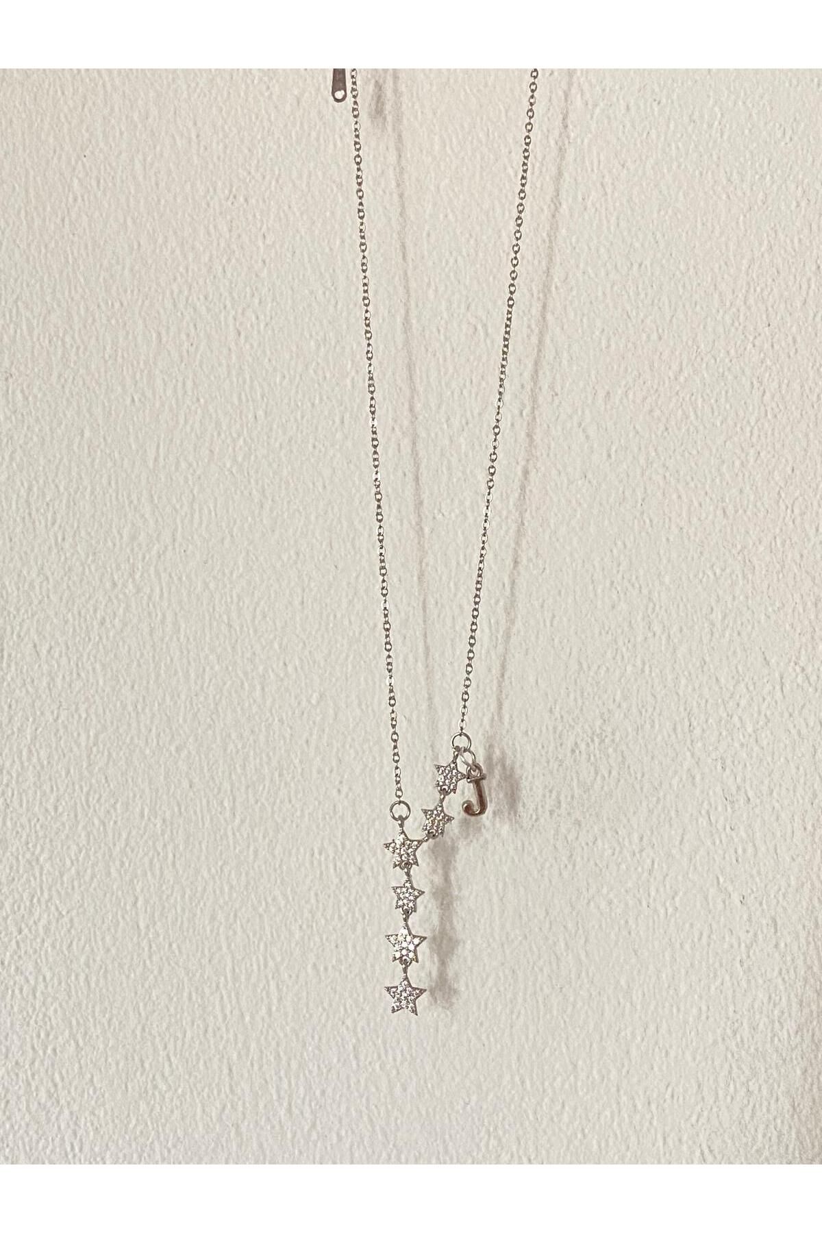 bijoux uniques Kayan Yıldız J Harfli Çelik Kolye