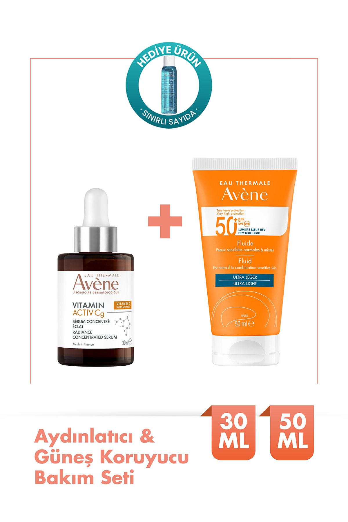 Avene Işıltı Veren Serum 30ml + SPF 50 Güneş Kremi 50ml Normal/Karma Ciltler