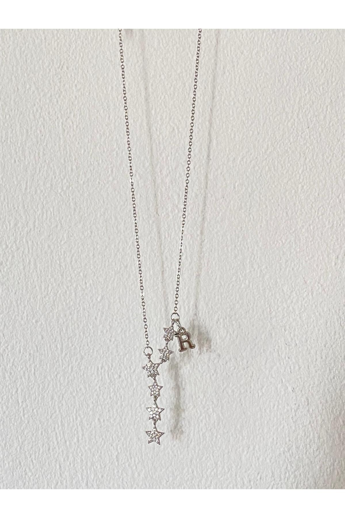 bijoux uniques Kayan Yıldız R Harfli Çelik Kolye