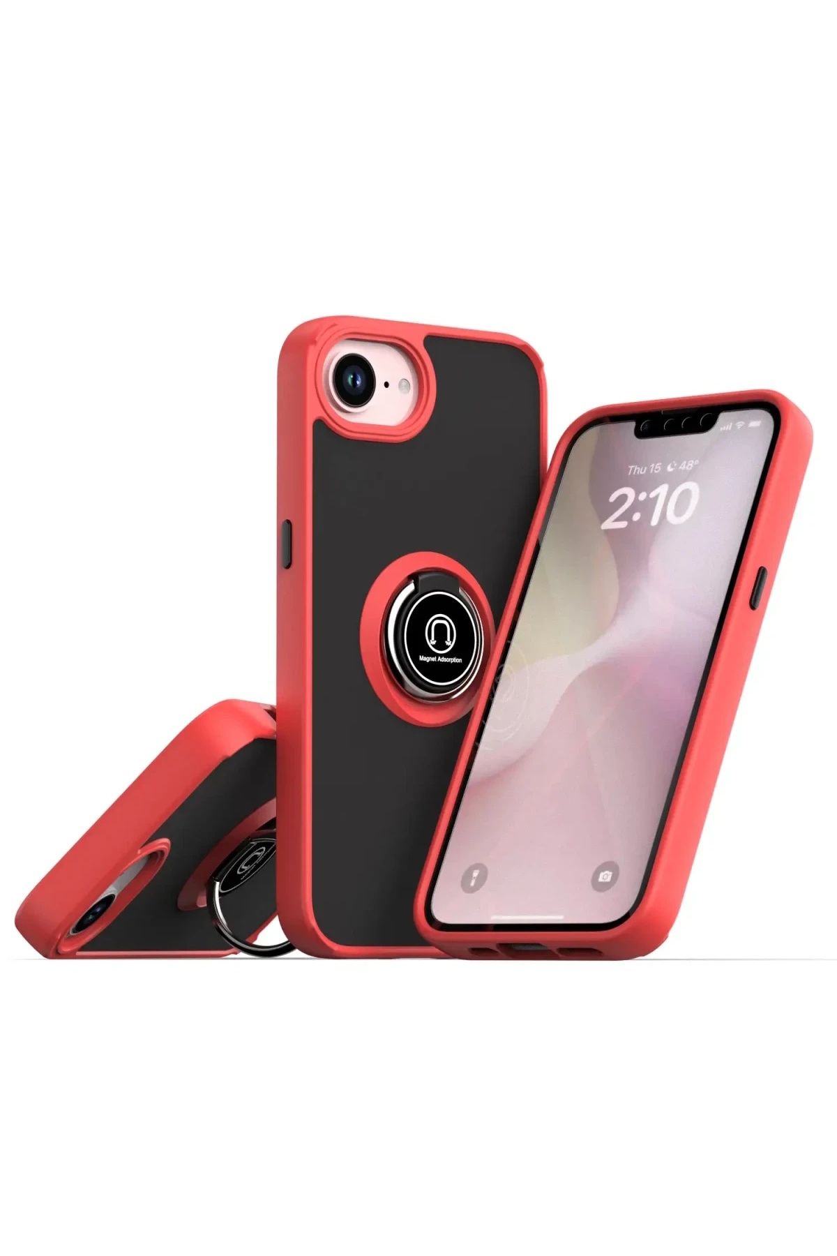 m.tk moveteck iPhone 16E Kılıf Mat Parmak izi Yapmaz Renkli Tuşlu 360 Yüzüklü Standlı Zırh Sert Kapak